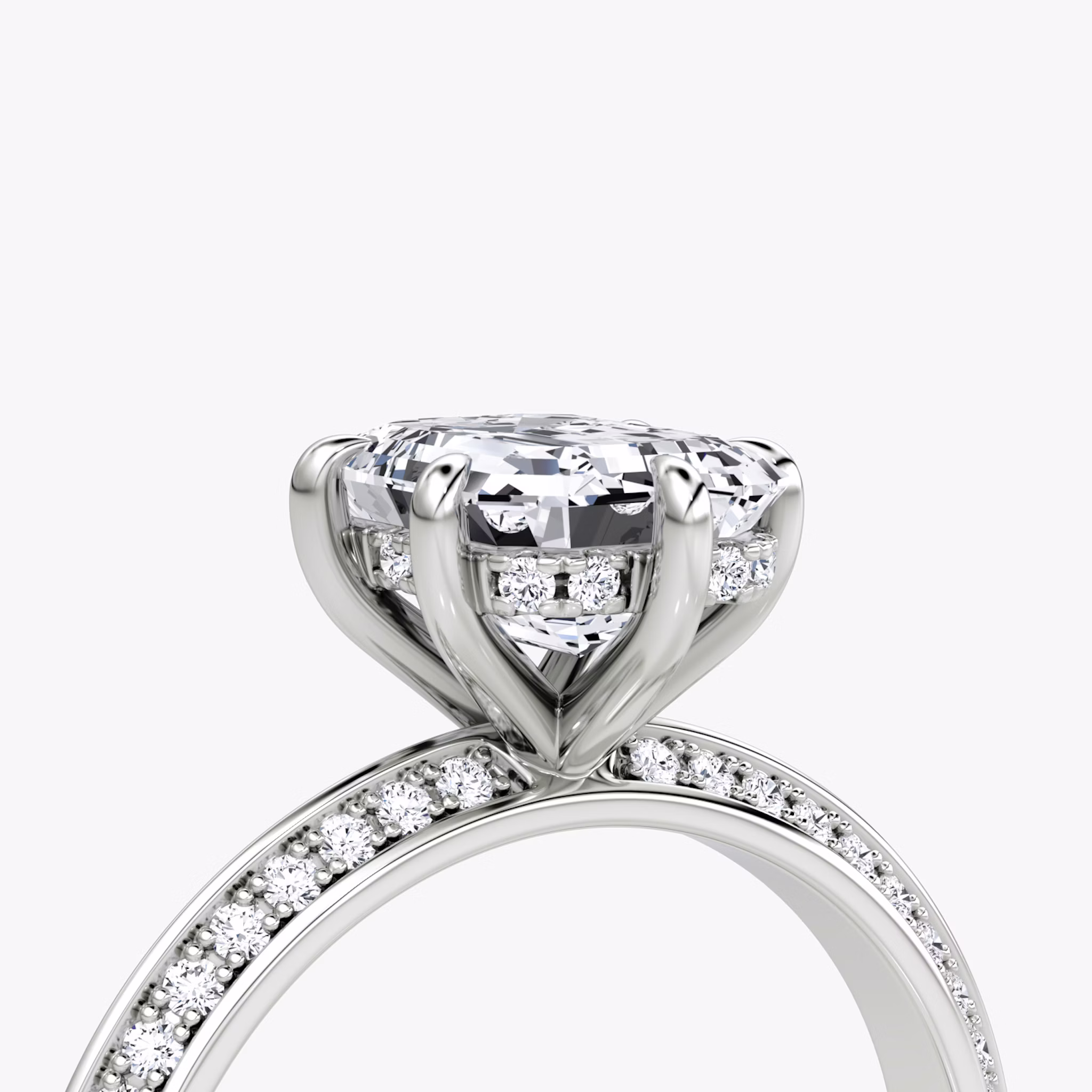 The Knife-Edge | Emerald | 18k | White Gold | bandAccent: Pavé | hiddenHalo: yes | diamondOrientation: vertical | caratWeight: other