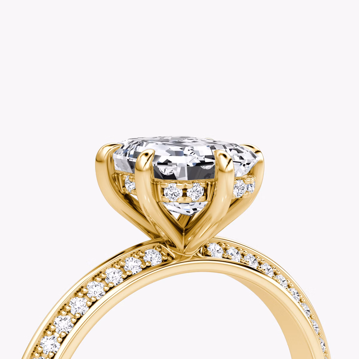 Knife-Edge | Emerald | 18k | Gelbgold | bandAccent: Mit Pavé-Besatz | hiddenHalo: yes | diamondOrientation: vertical | caratWeight: other