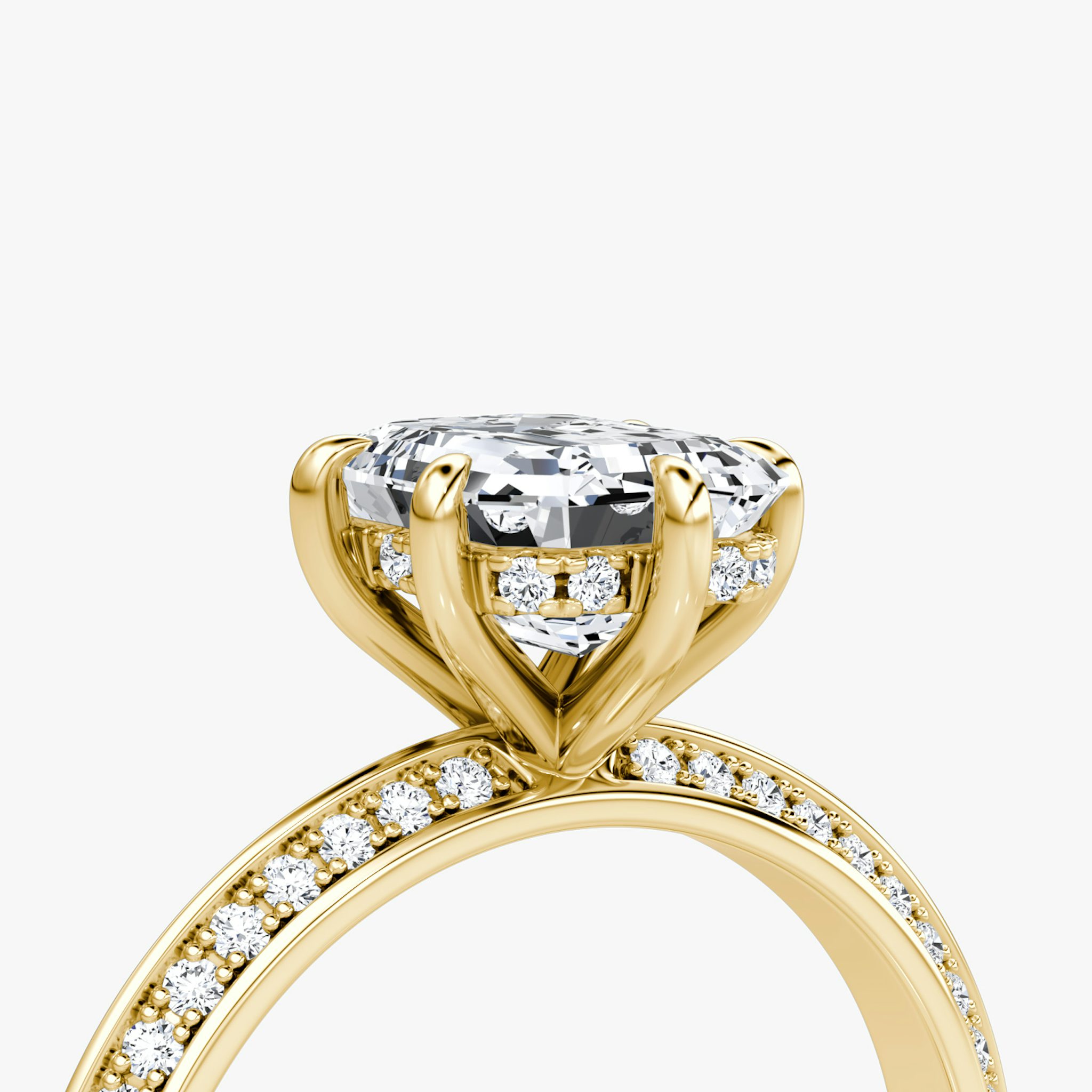 The Knife-Edge | Emerald | 18k | Yellow Gold | bandAccent: Pavé | hiddenHalo: yes | diamondOrientation: vertical | caratWeight: other