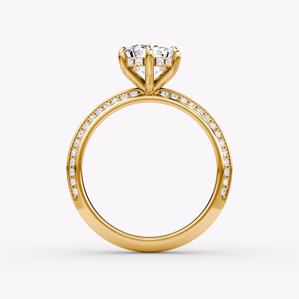 Knife-Edge | Emerald | 18k | Gelbgold | bandAccent: Mit Pavé-Besatz | hiddenHalo: yes | diamondOrientation: vertical | caratWeight: other