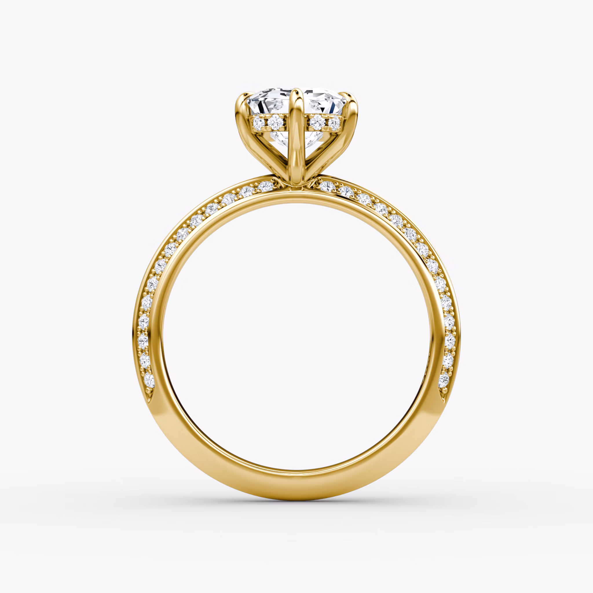 The Knife-Edge | Emerald | 18k | Yellow Gold | bandAccent: Pavé | hiddenHalo: yes | diamondOrientation: vertical | caratWeight: other