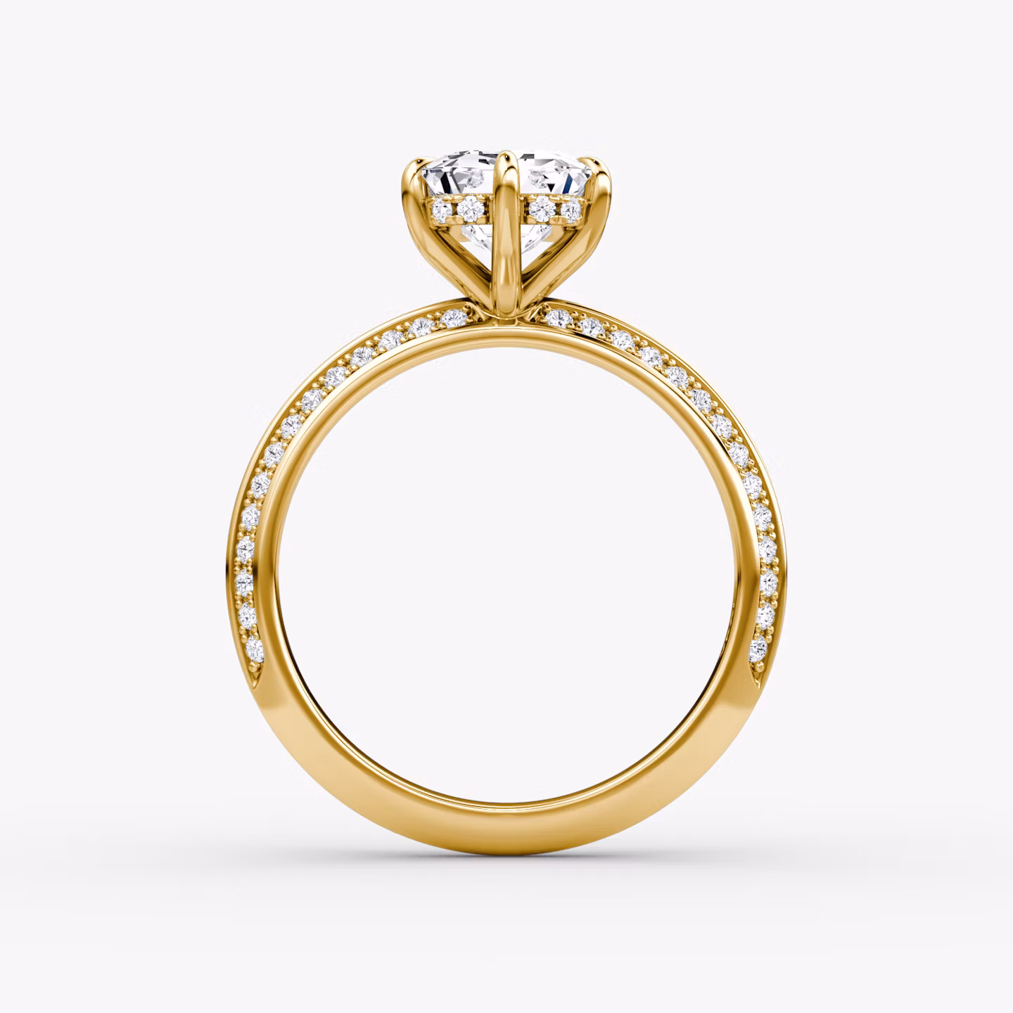 The Knife-Edge | Emerald | 18k | Yellow Gold | bandAccent: Pavé | hiddenHalo: yes | diamondOrientation: vertical | caratWeight: other
