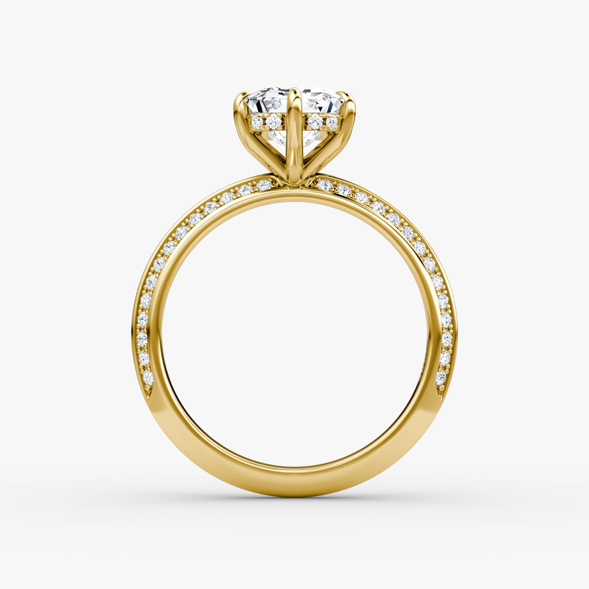 The Knife-Edge | Emerald | 18k | Yellow Gold | bandAccent: Pavé | hiddenHalo: yes | diamondOrientation: vertical | caratWeight: other