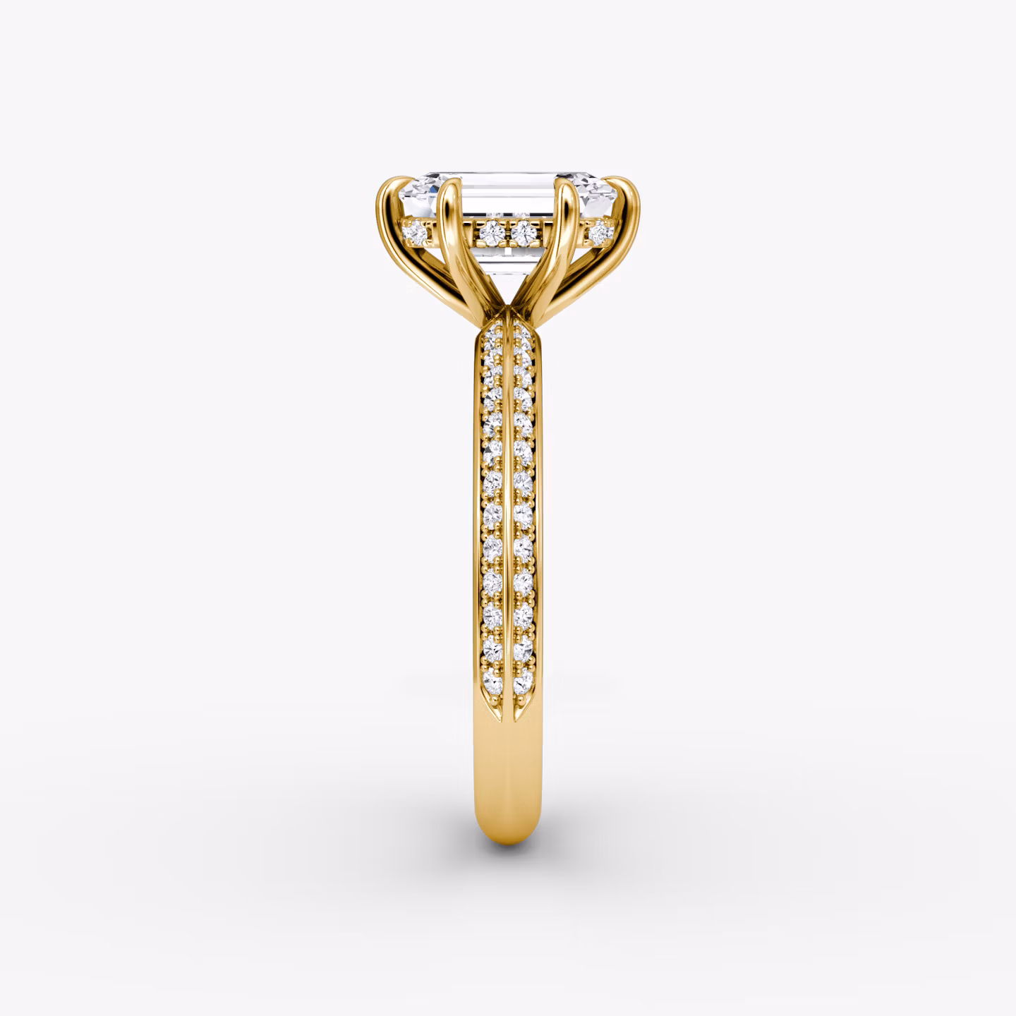 The Knife-Edge | Emerald | 18k | Yellow Gold | bandAccent: Pavé | hiddenHalo: yes | diamondOrientation: vertical | caratWeight: other