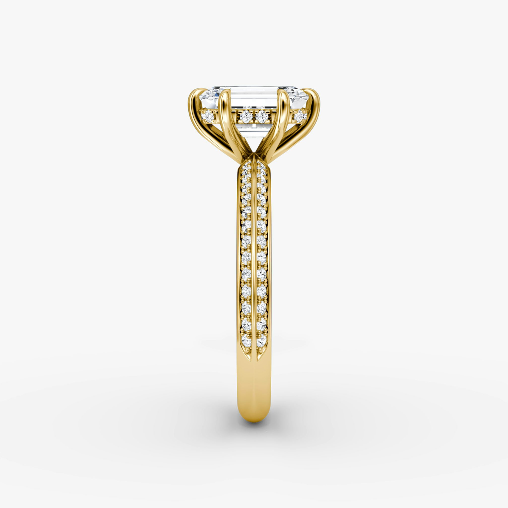 The Knife-Edge | Emerald | 18k | Yellow Gold | bandAccent: Pavé | hiddenHalo: yes | diamondOrientation: vertical | caratWeight: other