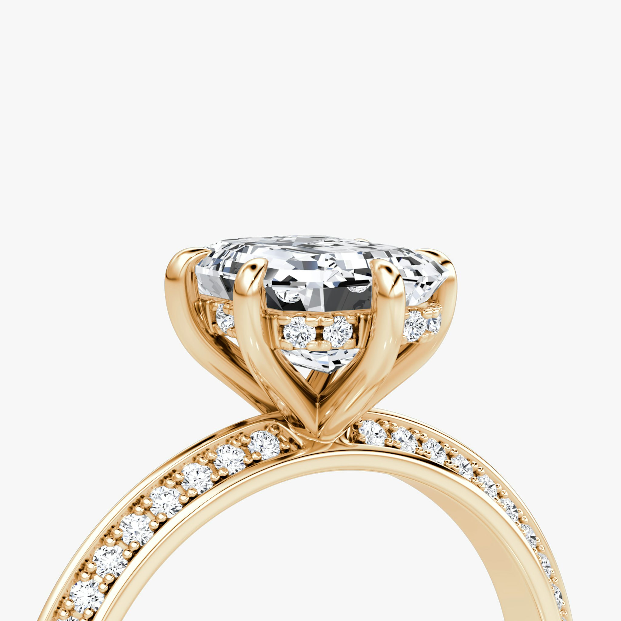 The Knife-Edge | Emerald | 14k | Rose Gold | bandAccent: Pavé | hiddenHalo: yes | diamondOrientation: vertical | caratWeight: other