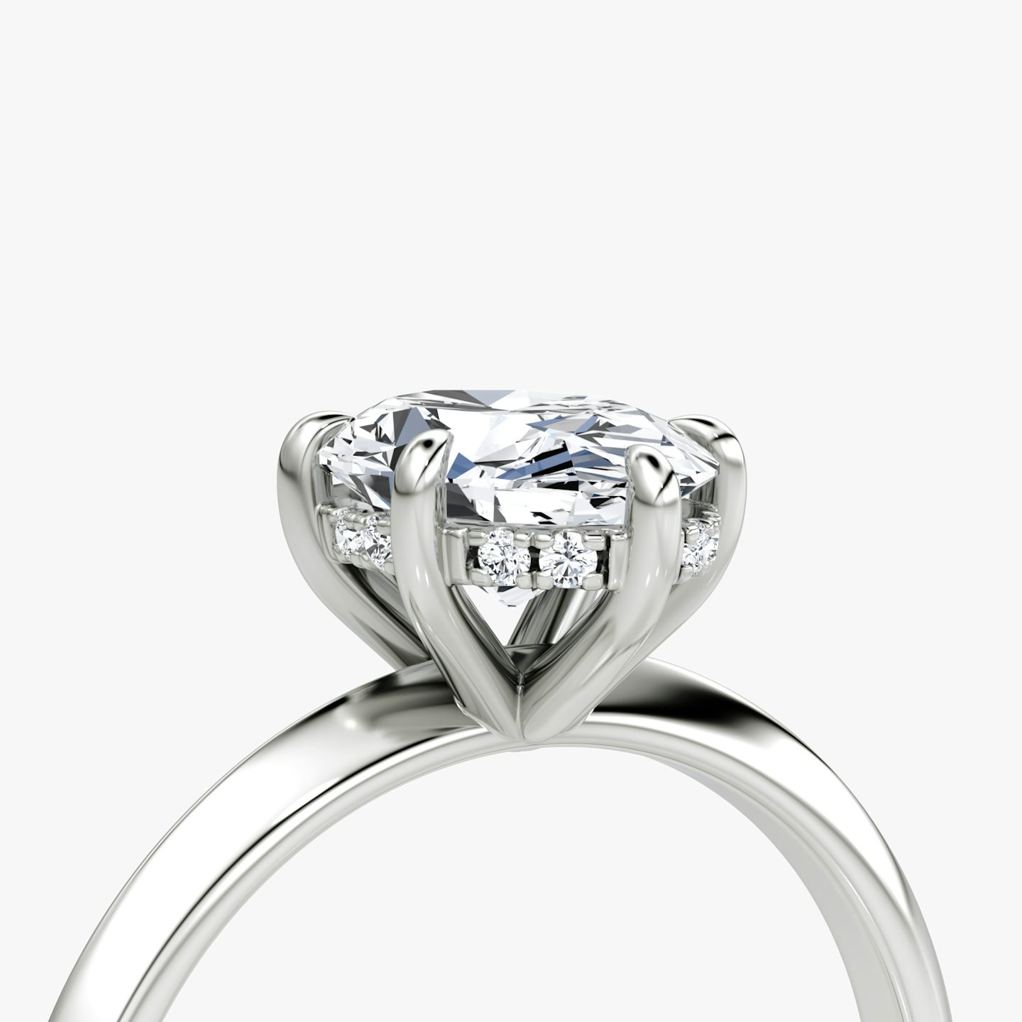 The Knife-Edge | Oval | 18k | White Gold | bandAccent: Plain | hiddenHalo: yes | diamondOrientation: vertical | caratWeight: other