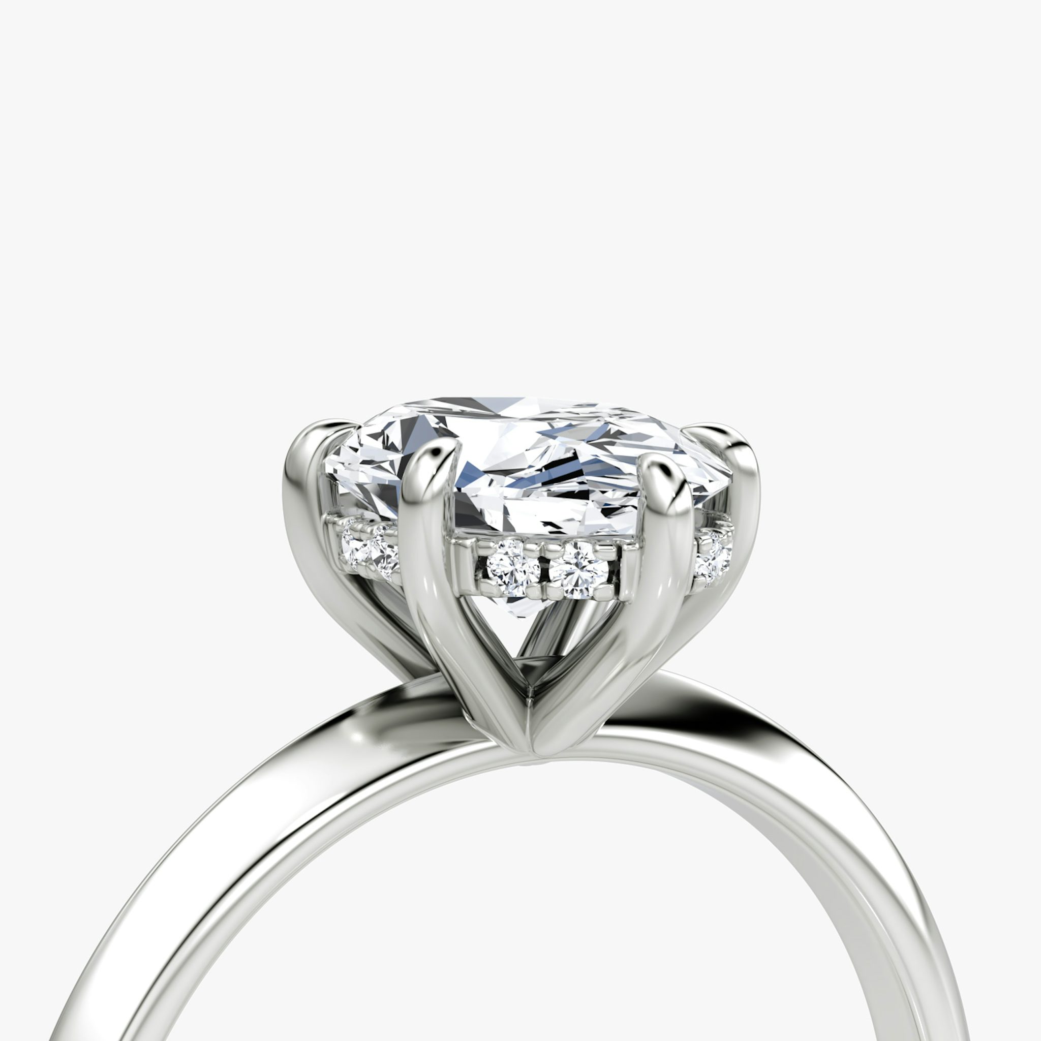 The Knife-Edge | Oval | 18k | White Gold | bandAccent: Plain | hiddenHalo: yes | diamondOrientation: vertical | caratWeight: other