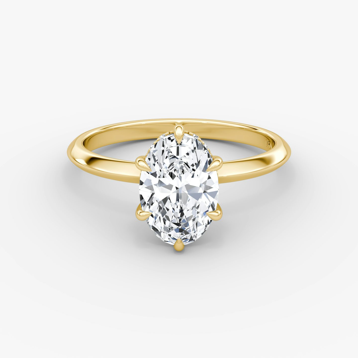 The Knife-Edge | Oval | 18k | Yellow Gold | bandAccent: Plain | hiddenHalo: yes | diamondOrientation: vertical | caratWeight: other