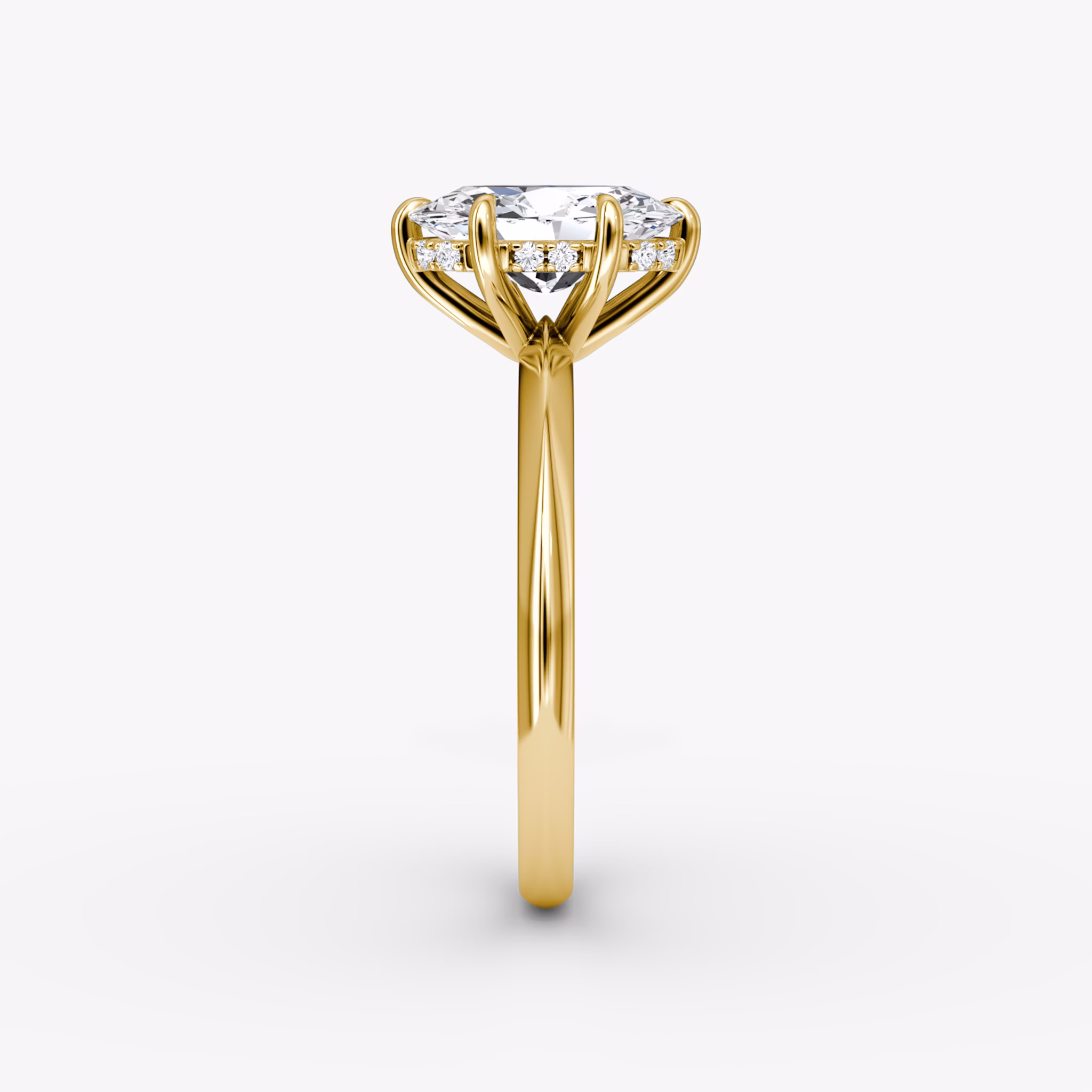 The Knife-Edge | Oval | 18k | Yellow Gold | bandAccent: Plain | hiddenHalo: yes | diamondOrientation: vertical | caratWeight: other