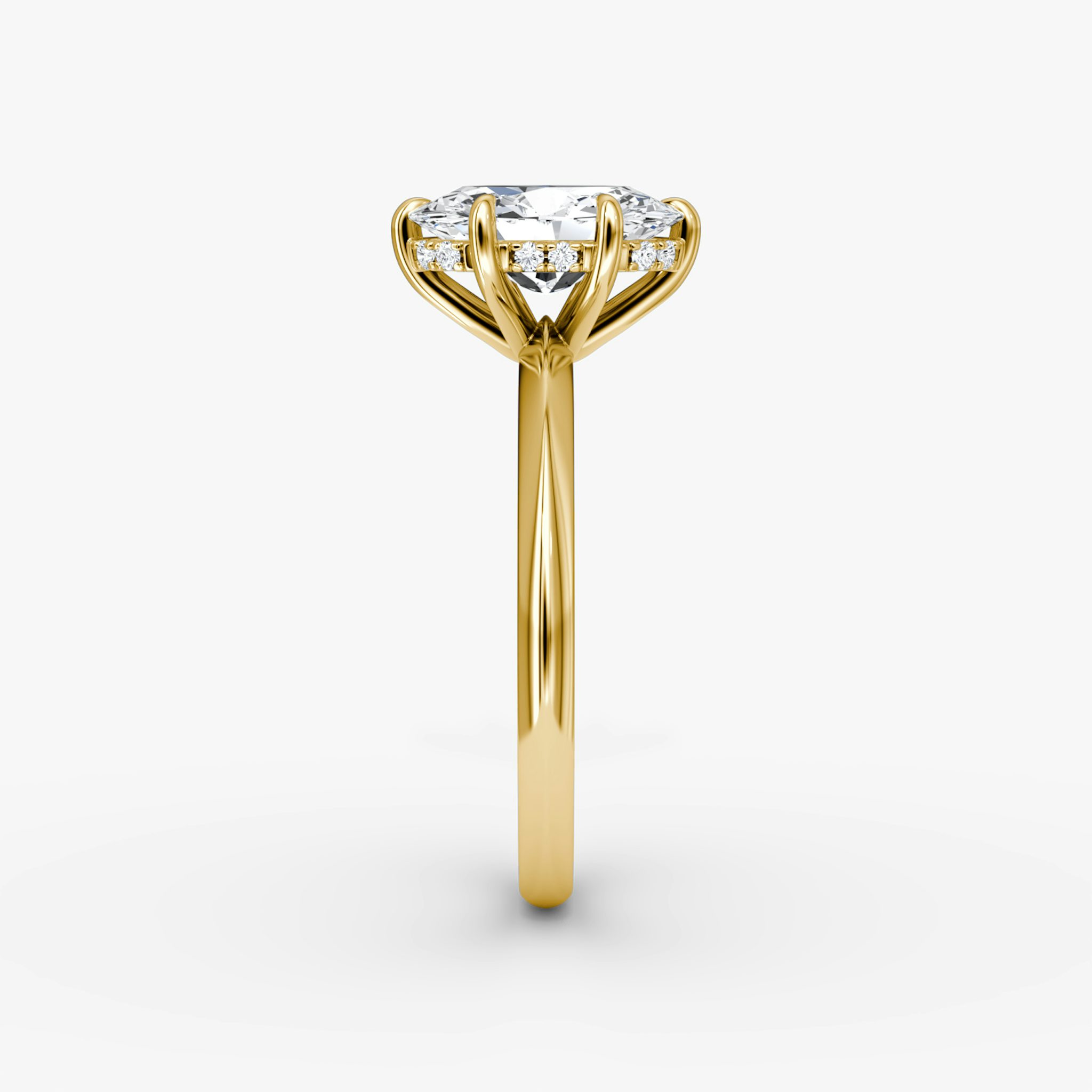 The Knife-Edge | Oval | 18k | Yellow Gold | bandAccent: Plain | hiddenHalo: yes | diamondOrientation: vertical | caratWeight: other