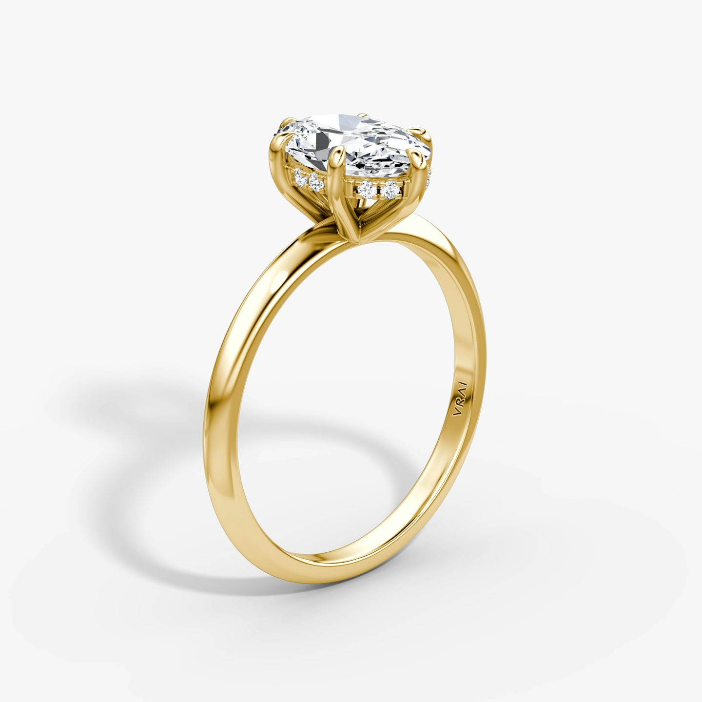 The Knife-Edge | Oval | 18k | Yellow Gold | bandAccent: Plain | hiddenHalo: yes | diamondOrientation: vertical | caratWeight: other