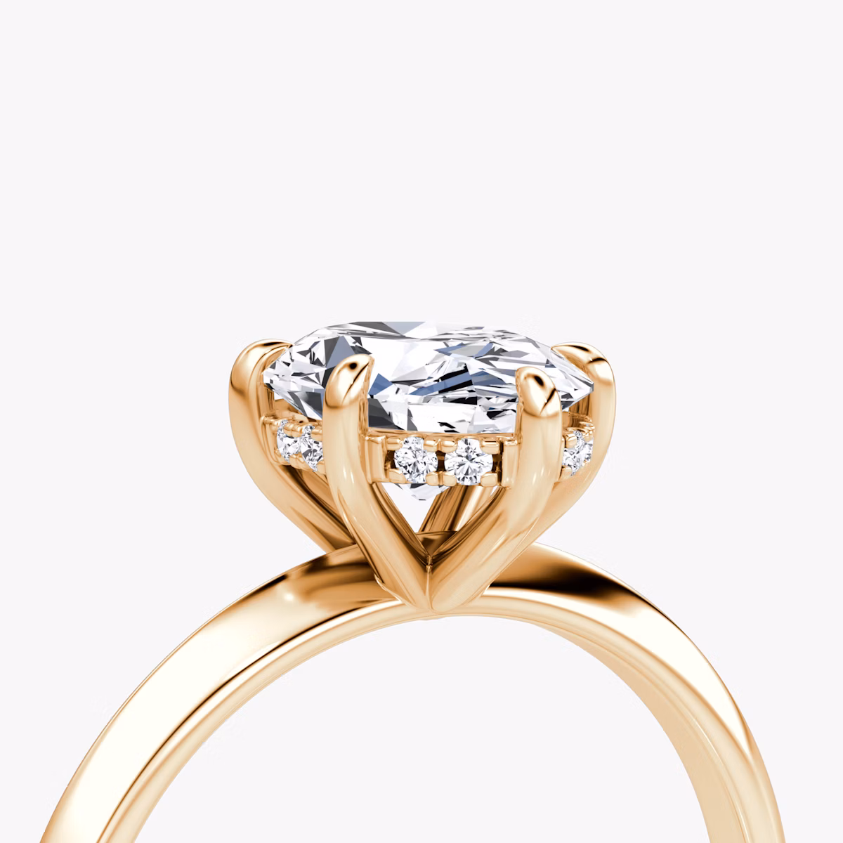 The Knife-Edge | Oval | 14k | Rose Gold | bandAccent: Plain | hiddenHalo: yes | diamondOrientation: vertical | caratWeight: other