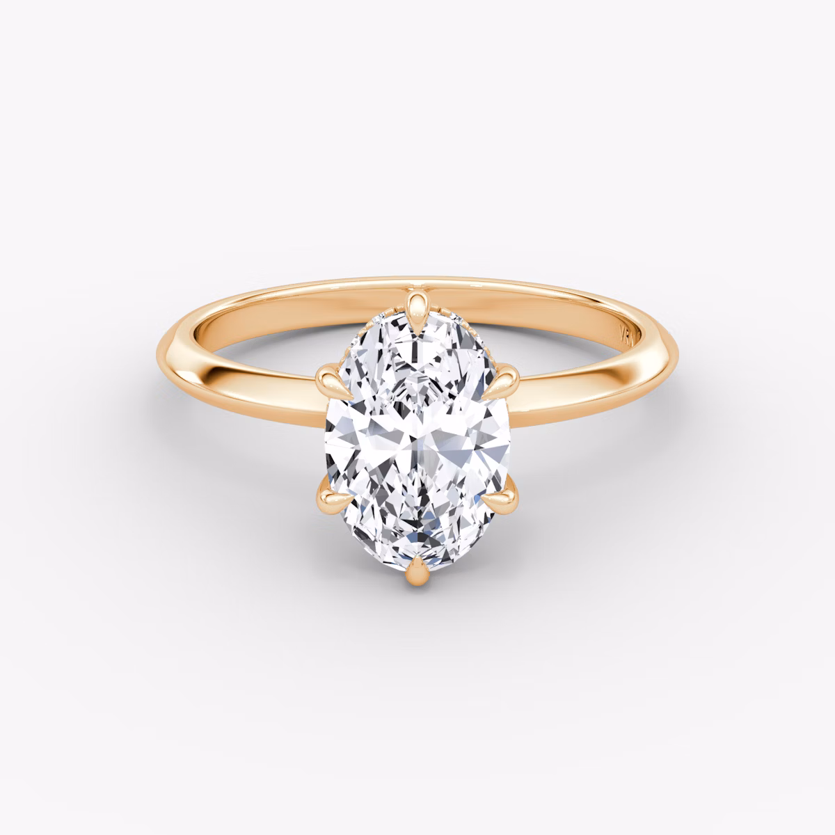 The Knife-Edge | Oval | 14k | Rose Gold | bandAccent: Plain | hiddenHalo: yes | diamondOrientation: vertical | caratWeight: other
