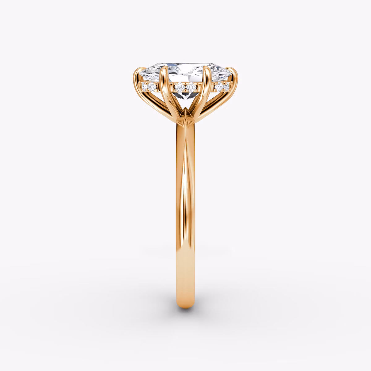 The Knife-Edge | Oval | 14k | Rose Gold | bandAccent: Plain | hiddenHalo: yes | diamondOrientation: vertical | caratWeight: other