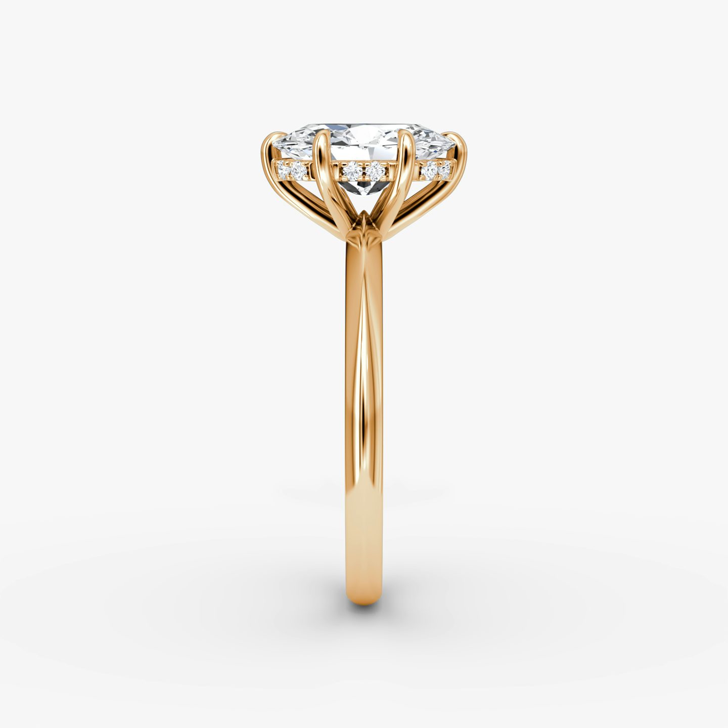 The Knife-Edge | Oval | 14k | Rose Gold | bandAccent: Plain | hiddenHalo: yes | diamondOrientation: vertical | caratWeight: other