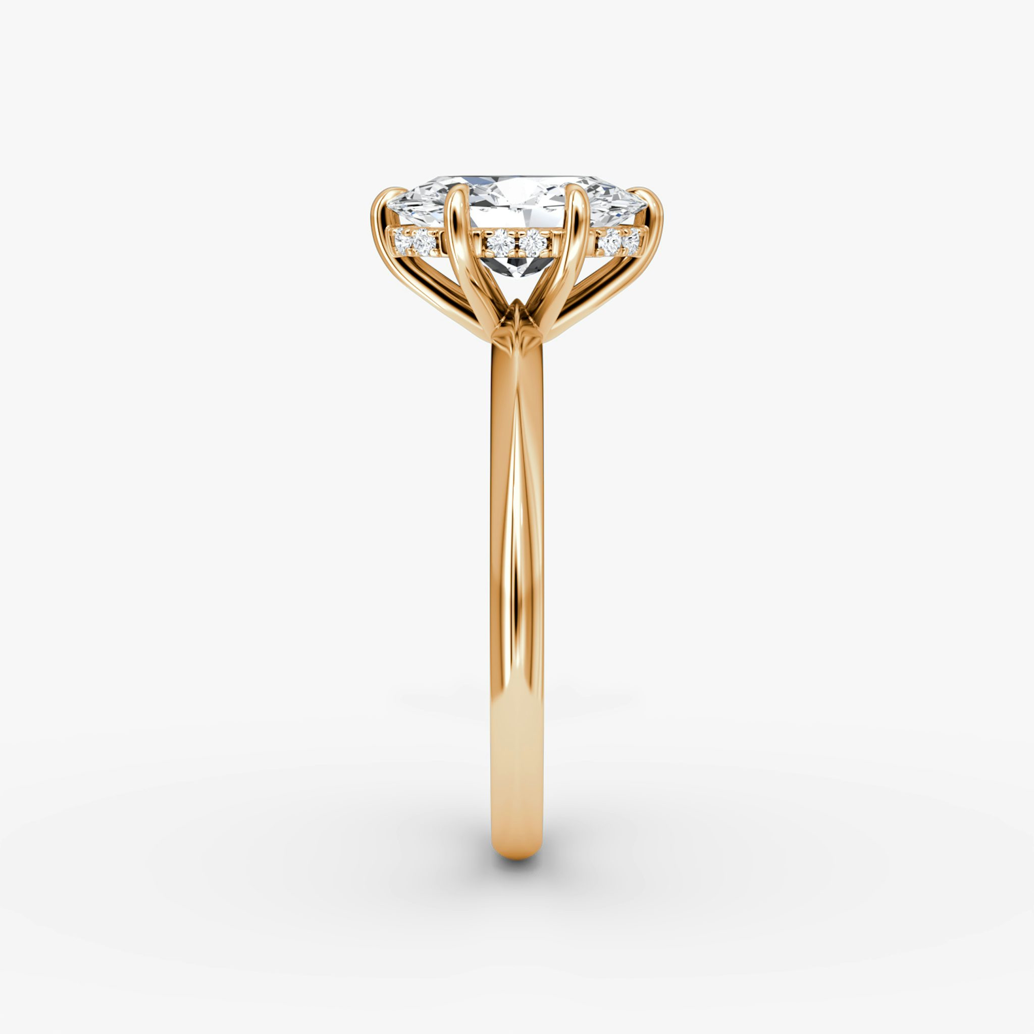 The Knife-Edge | Oval | 14k | Rose Gold | bandAccent: Plain | hiddenHalo: yes | diamondOrientation: vertical | caratWeight: other