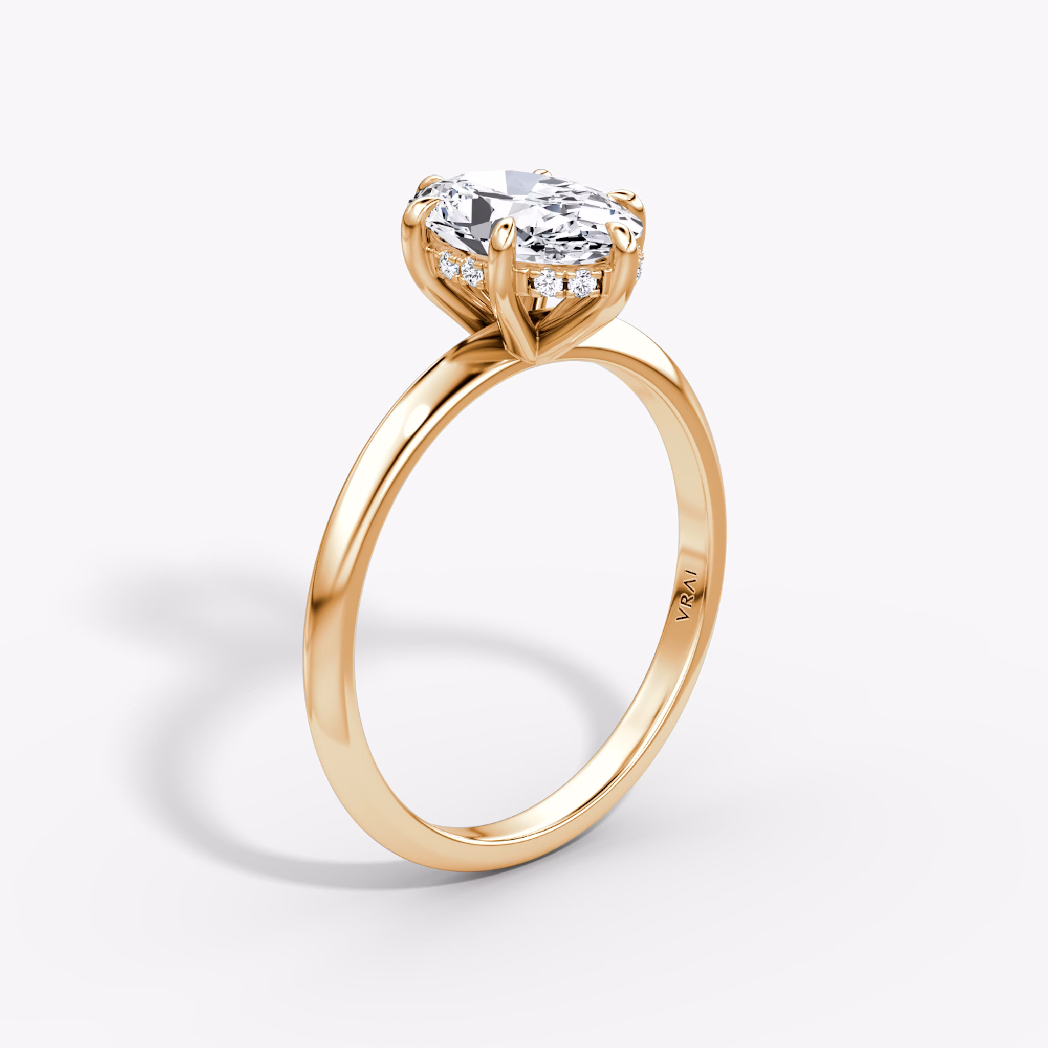 The Knife-Edge | Oval | 14k | Rose Gold | bandAccent: Plain | hiddenHalo: yes | diamondOrientation: vertical | caratWeight: other