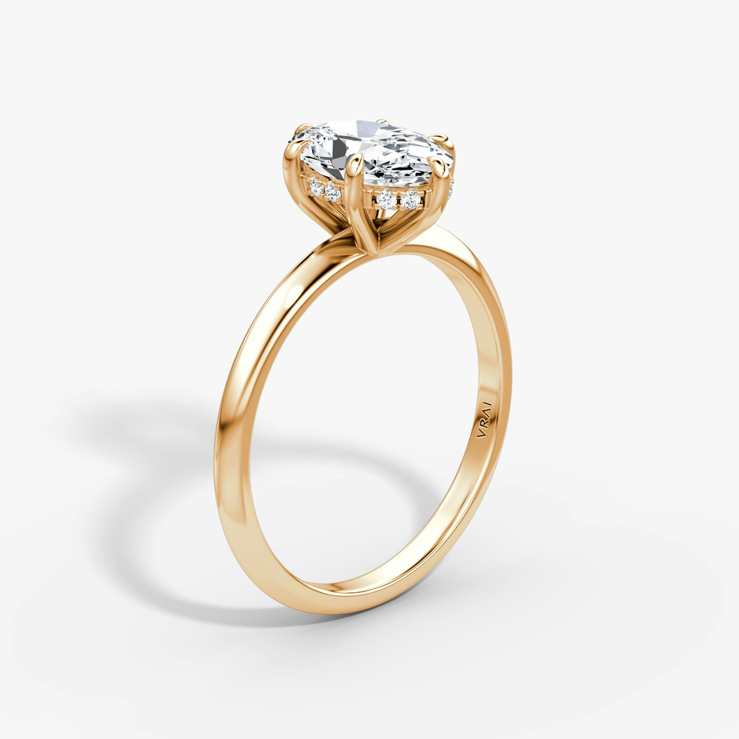 The Knife-Edge | Oval | 14k | Rose Gold | bandAccent: Plain | hiddenHalo: yes | diamondOrientation: vertical | caratWeight: other