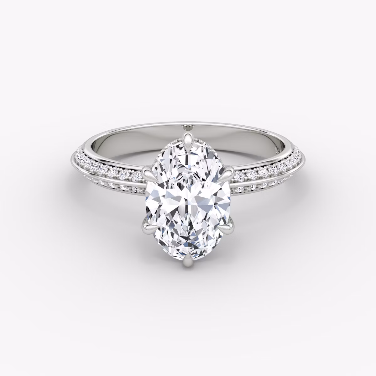 The Knife-Edge | Oval | Platinum | bandAccent: Pavé | hiddenHalo: yes | diamondOrientation: vertical | caratWeight: other