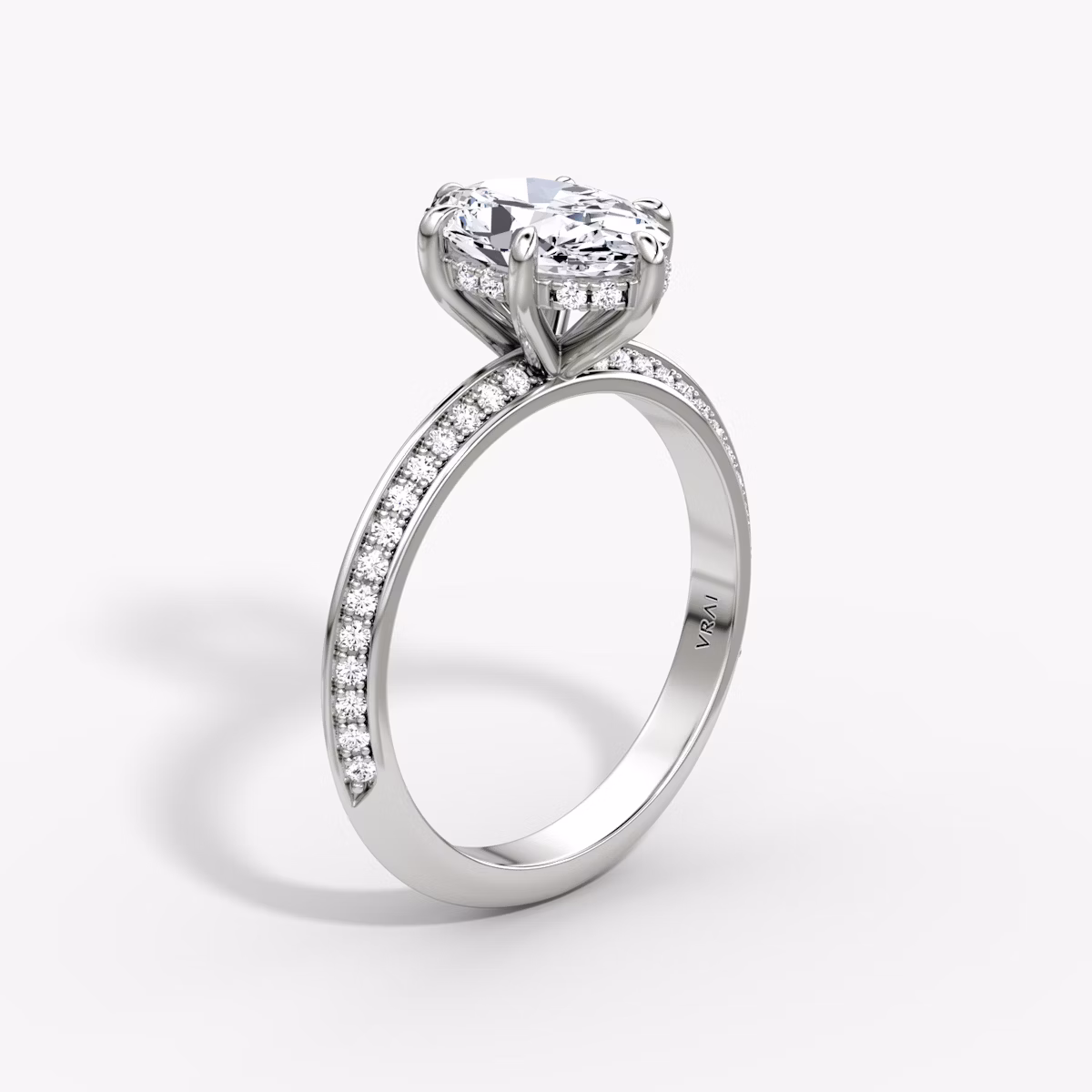 knife edge hidden halo engagement ring oval pave white gold