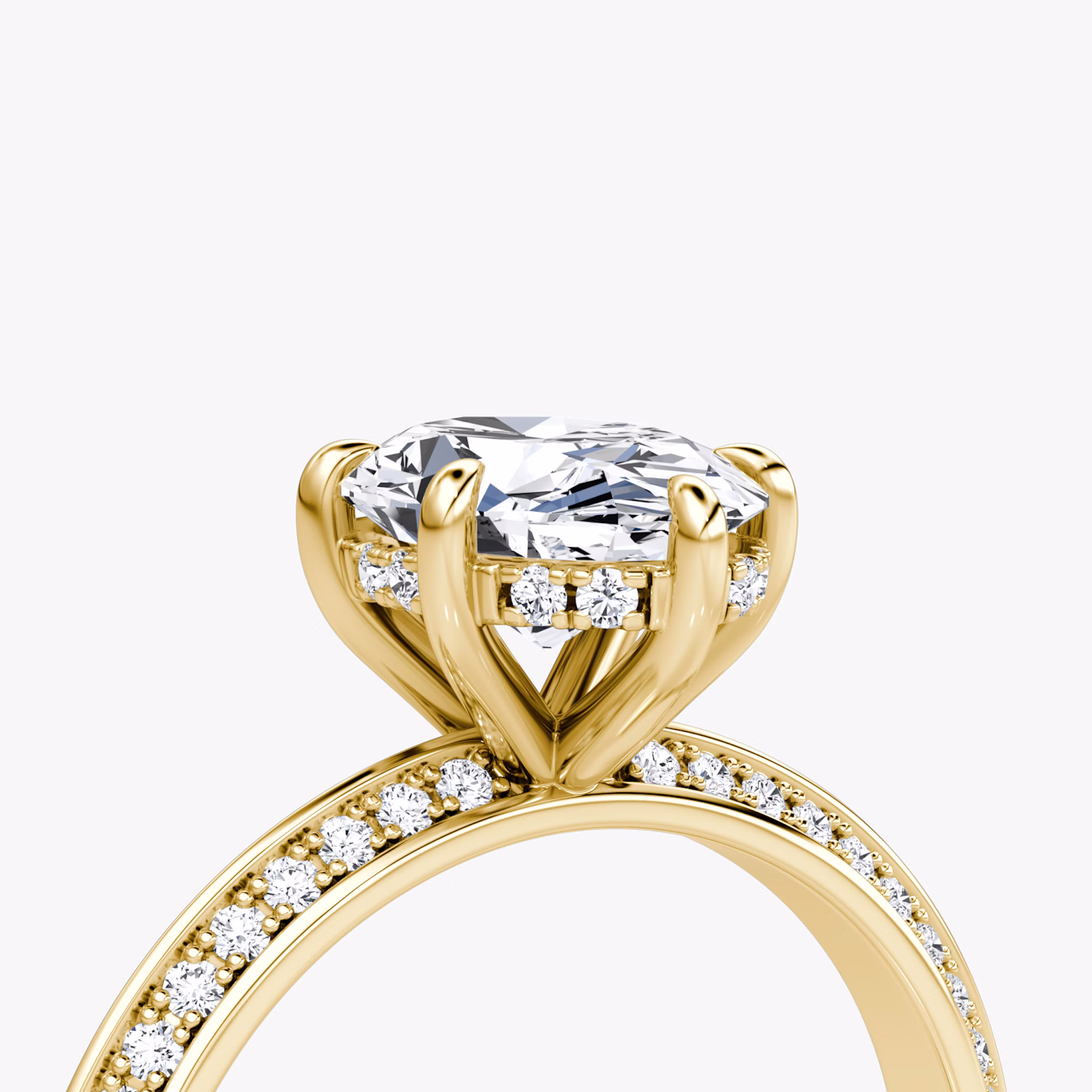 The Knife-Edge | Oval | 18k | Yellow Gold | bandAccent: Pavé | hiddenHalo: yes | diamondOrientation: vertical | caratWeight: other