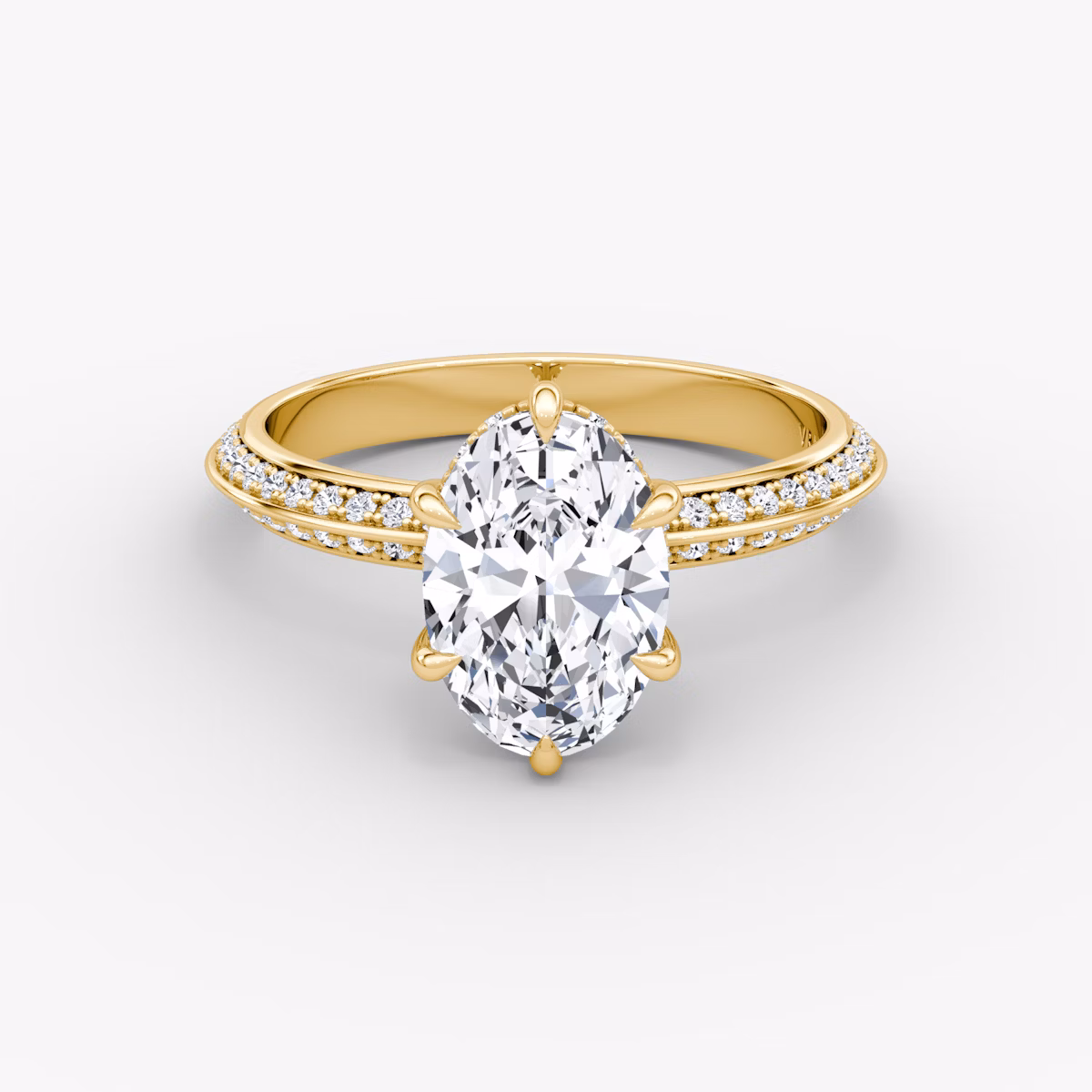 The Knife-Edge | Oval | 18k | Yellow Gold | bandAccent: Pavé | hiddenHalo: yes | diamondOrientation: vertical | caratWeight: other