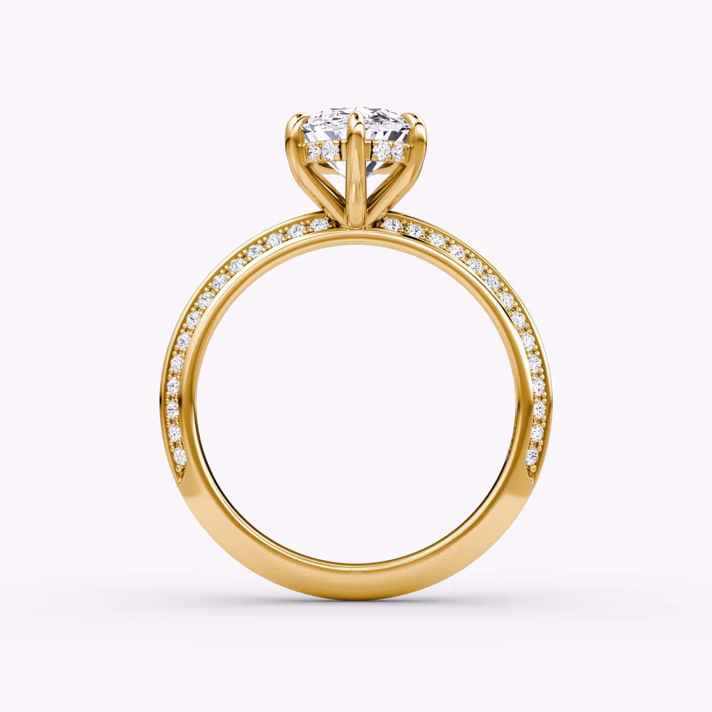 The Knife-Edge | Oval | 18k | Yellow Gold | bandAccent: Pavé | hiddenHalo: yes | diamondOrientation: vertical | caratWeight: other