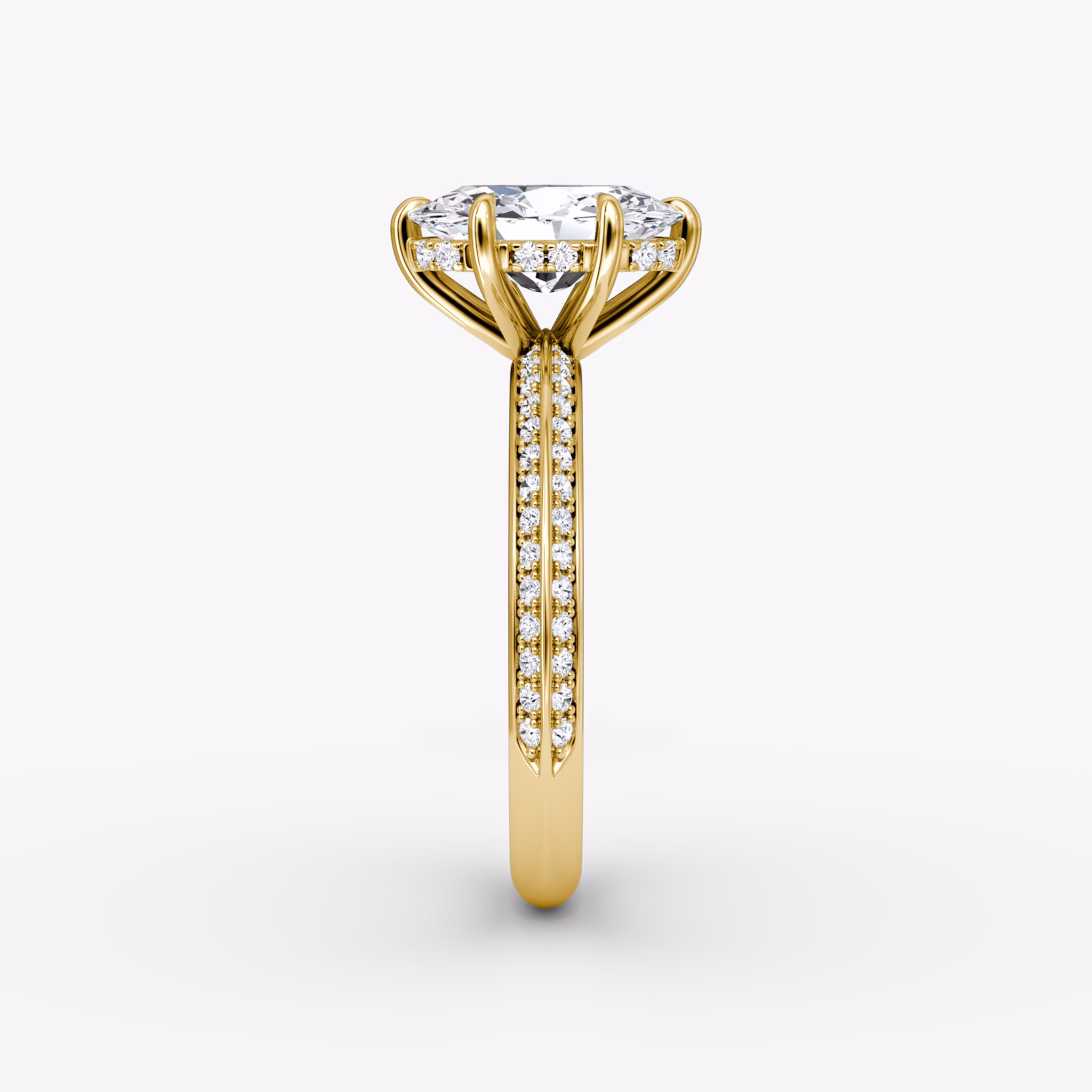 The Knife-Edge | Oval | 18k | Yellow Gold | bandAccent: Pavé | hiddenHalo: yes | diamondOrientation: vertical | caratWeight: other