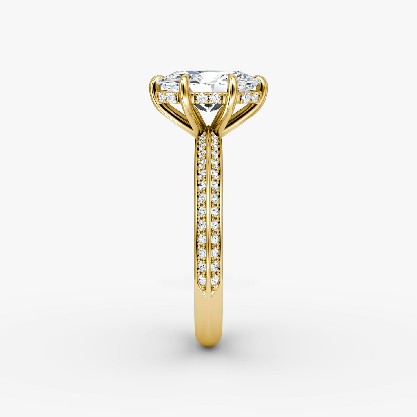 The Knife-Edge | Oval | 18k | Yellow Gold | bandAccent: Pavé | hiddenHalo: yes | diamondOrientation: vertical | caratWeight: other
