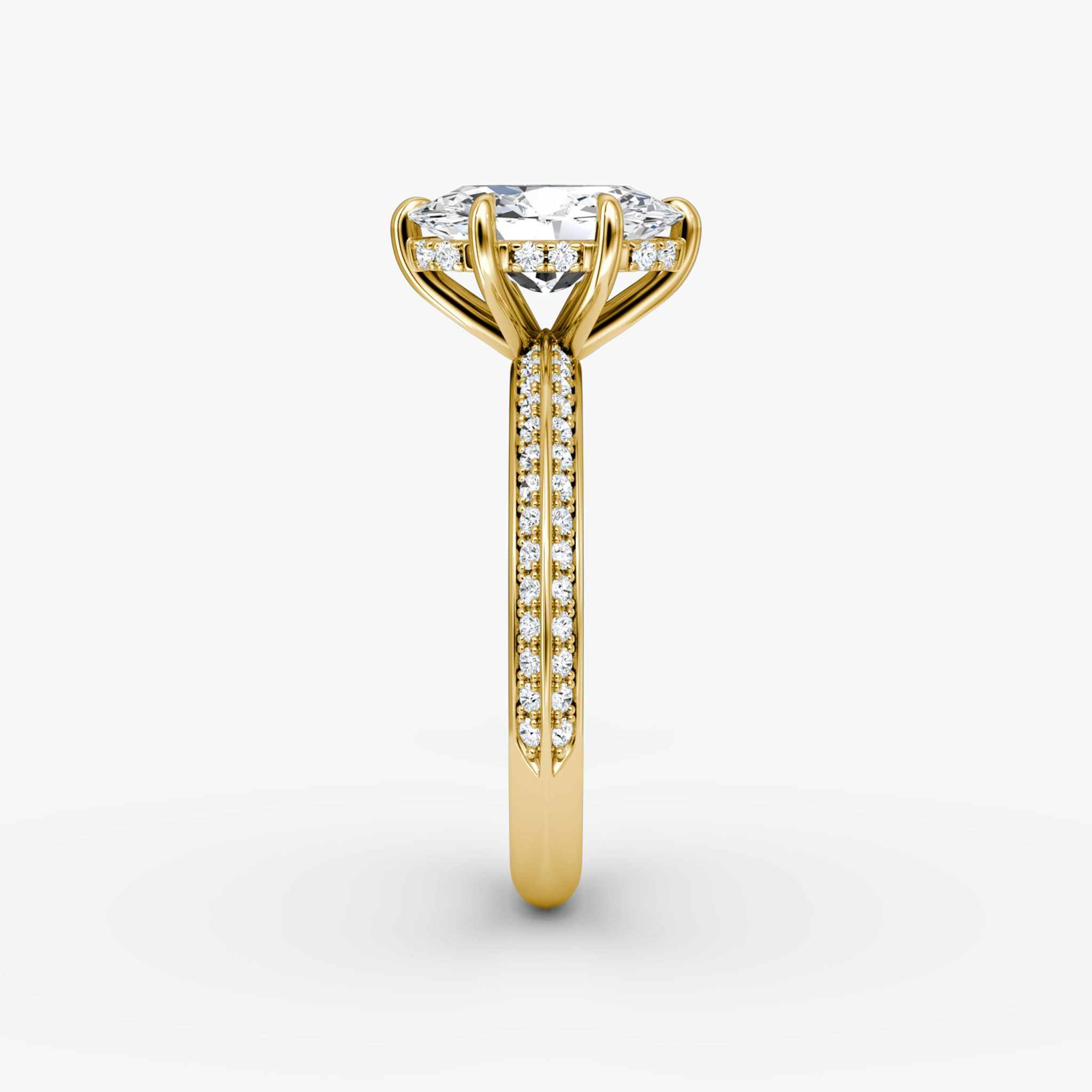The Knife-Edge | Oval | 18k | Yellow Gold | bandAccent: Pavé | hiddenHalo: yes | diamondOrientation: vertical | caratWeight: other