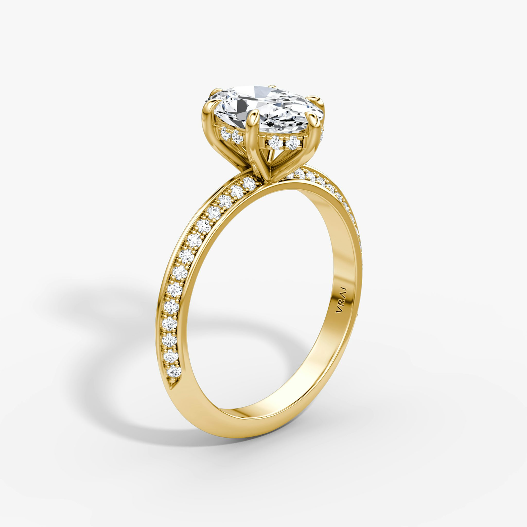 The Knife-Edge | Oval | 18k | Yellow Gold | bandAccent: Pavé | hiddenHalo: yes | diamondOrientation: vertical | caratWeight: other