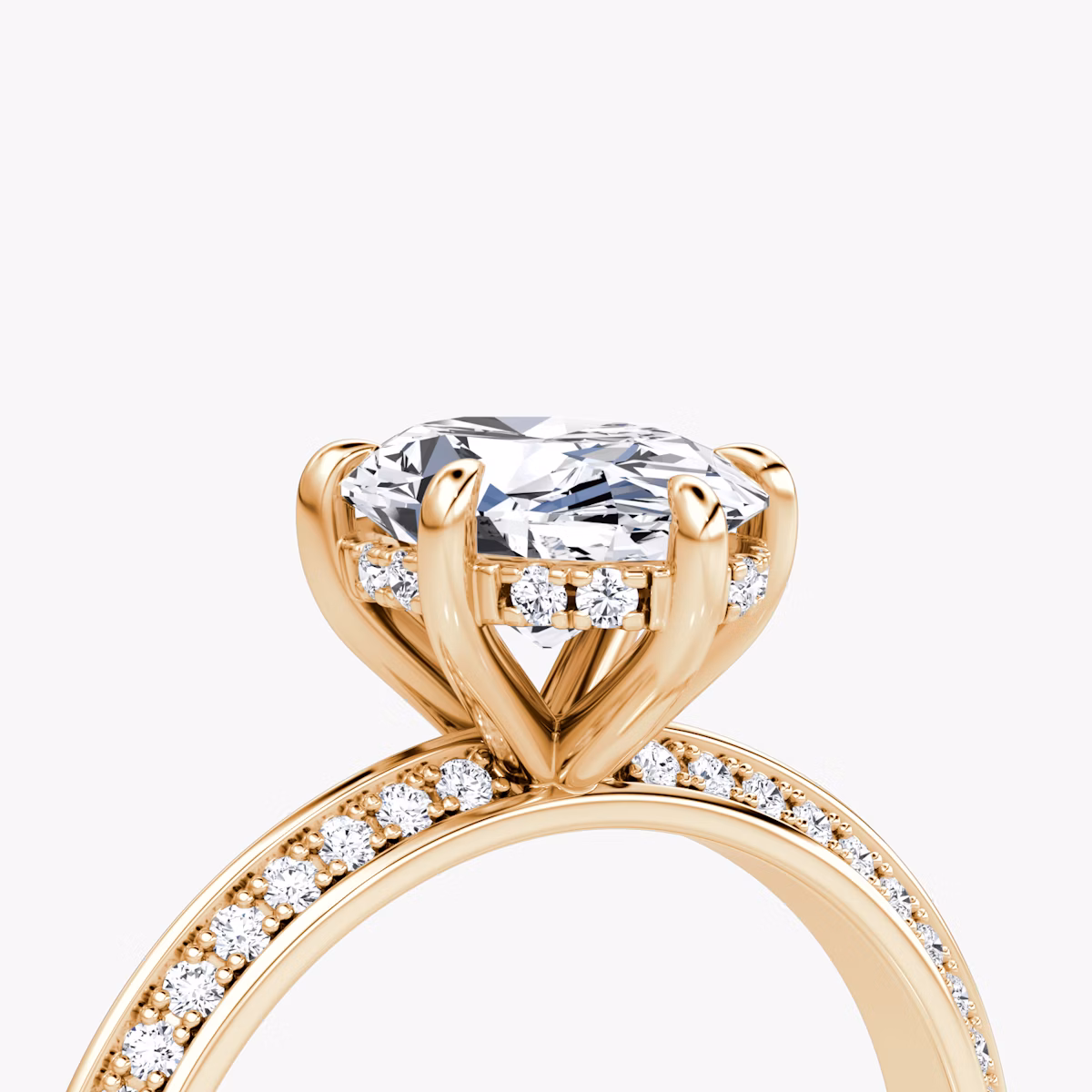 The Knife-Edge | Oval | 14k | Rose Gold | bandAccent: Pavé | hiddenHalo: yes | diamondOrientation: vertical | caratWeight: other