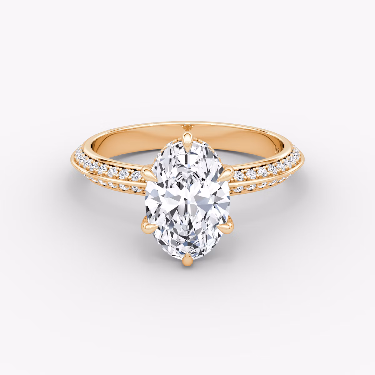 The Knife-Edge | Oval | 14k | Rose Gold | bandAccent: Pavé | hiddenHalo: yes | diamondOrientation: vertical | caratWeight: other