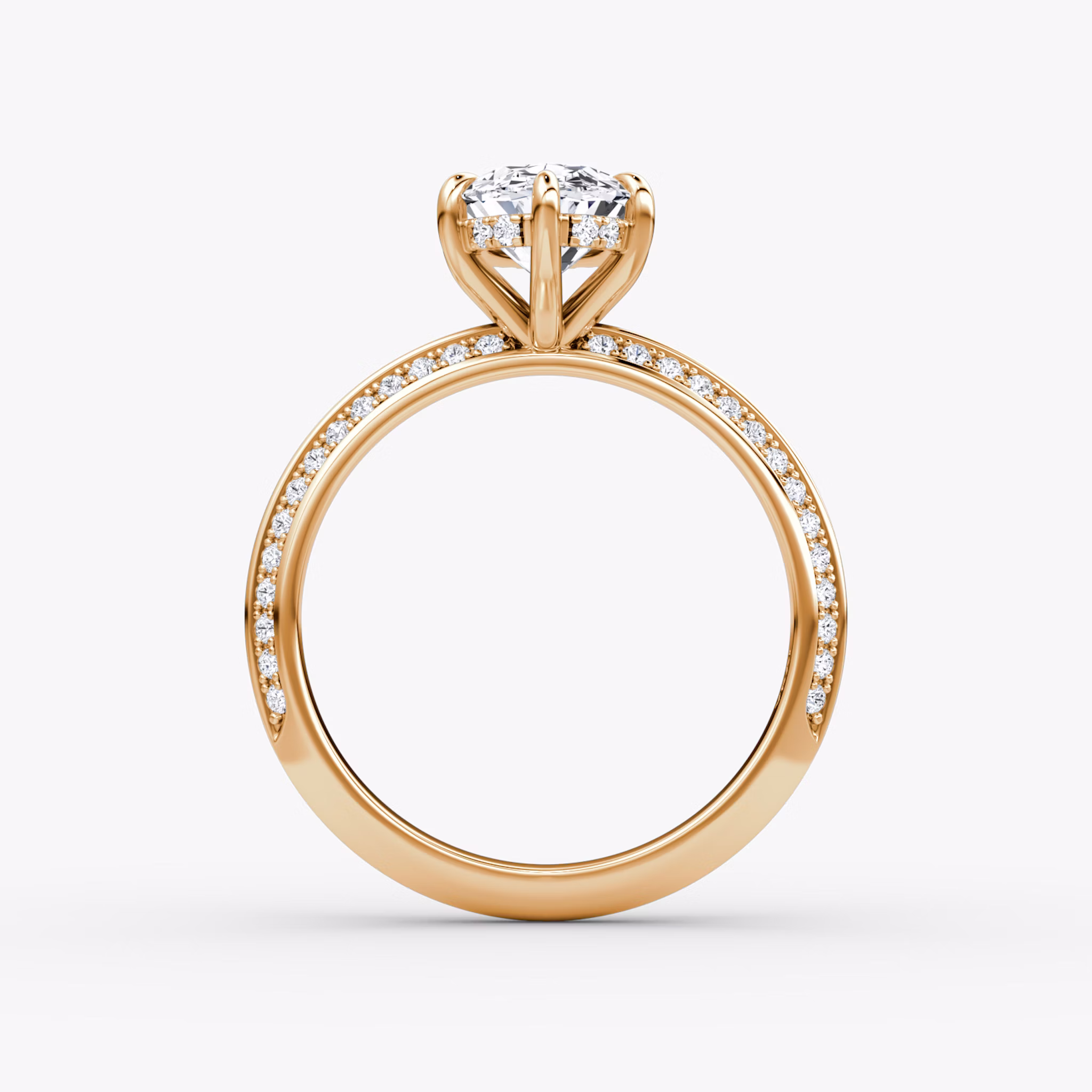 Anillo de compromiso Knife-Edge | Oval | 14k | Oro rosa | bandAccent: Pavé | hiddenHalo: yes | diamondOrientation: vertical | caratWeight: other