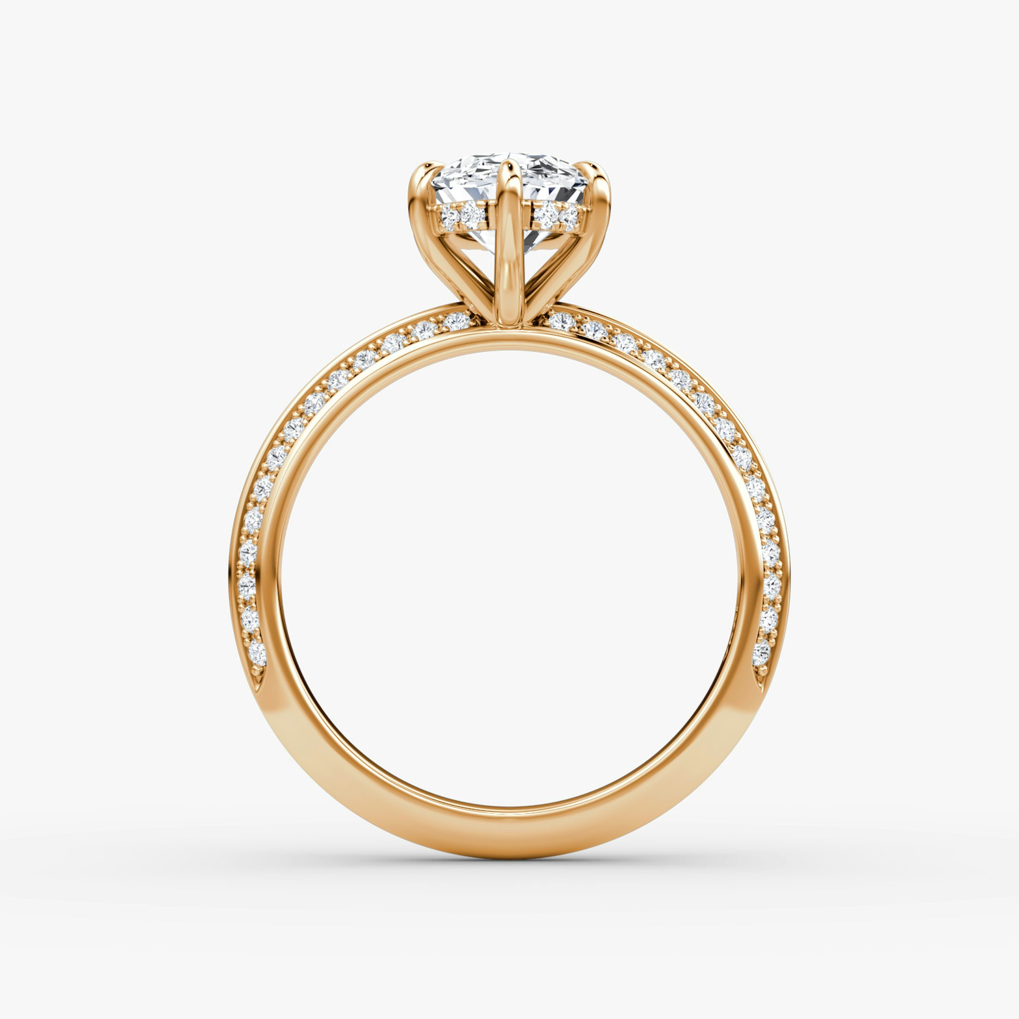 Anillo de compromiso Knife-Edge | Oval | 14k | Oro rosa | bandAccent: Pavé | hiddenHalo: yes | diamondOrientation: vertical | caratWeight: other