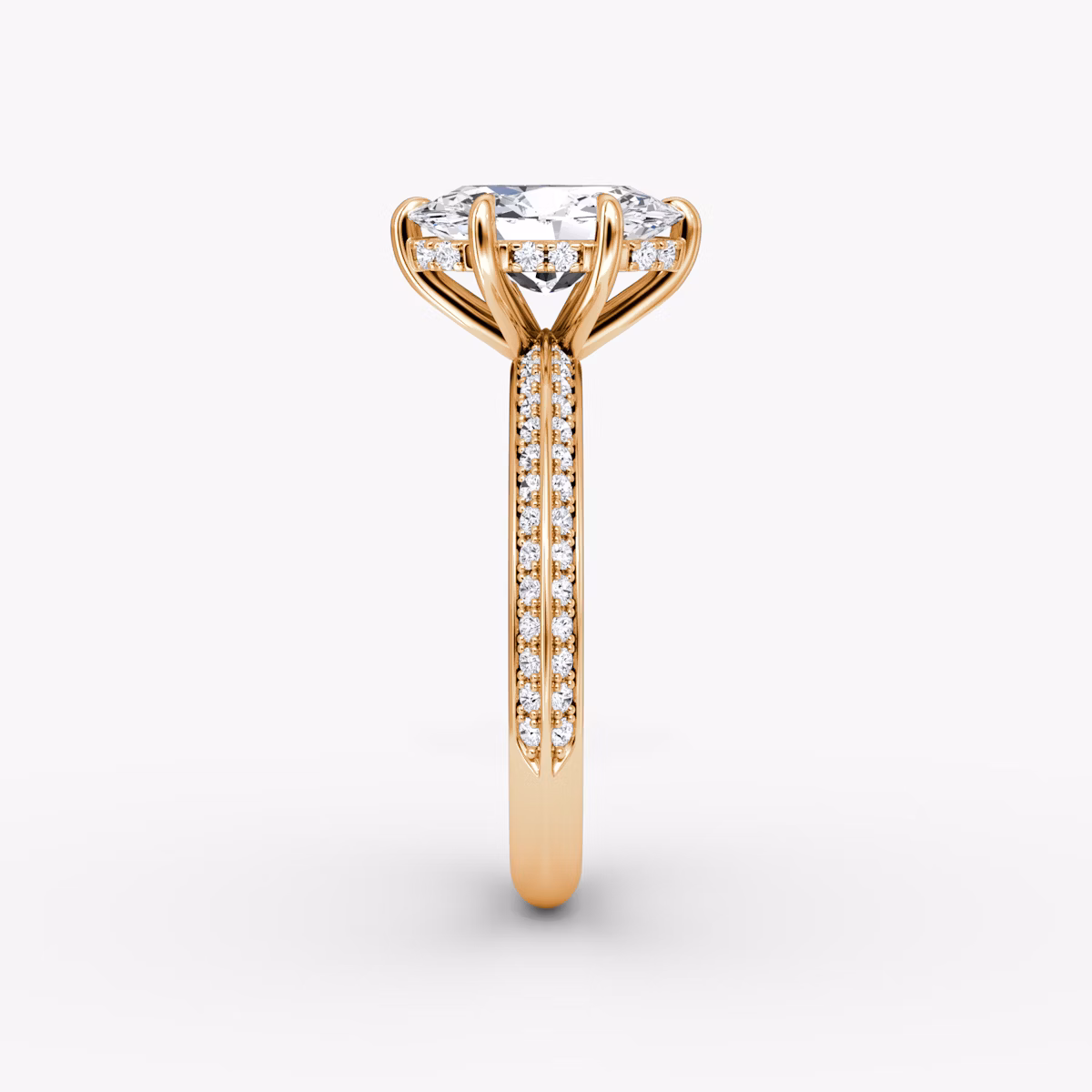 The Knife-Edge | Oval | 14k | Rose Gold | bandAccent: Pavé | hiddenHalo: yes | diamondOrientation: vertical | caratWeight: other