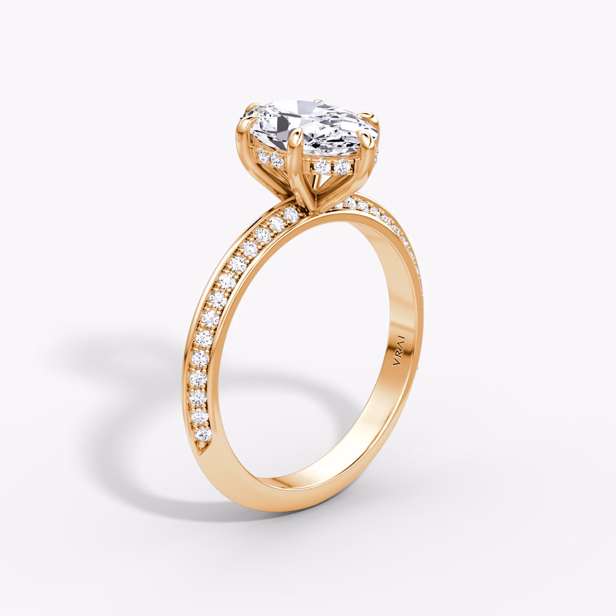 The Knife-Edge | Oval | 14k | Rose Gold | bandAccent: Pavé | hiddenHalo: yes | diamondOrientation: vertical | caratWeight: other