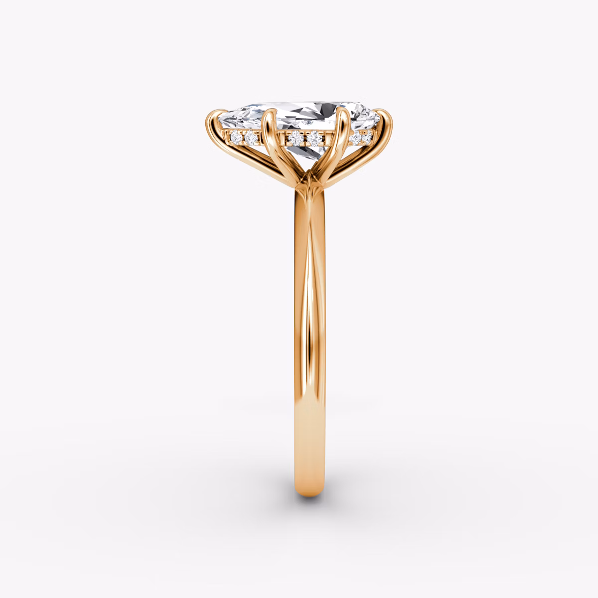 The Knife-Edge | Pear | 14k | Rose Gold | bandAccent: Plain | hiddenHalo: yes | diamondOrientation: vertical | caratWeight: other