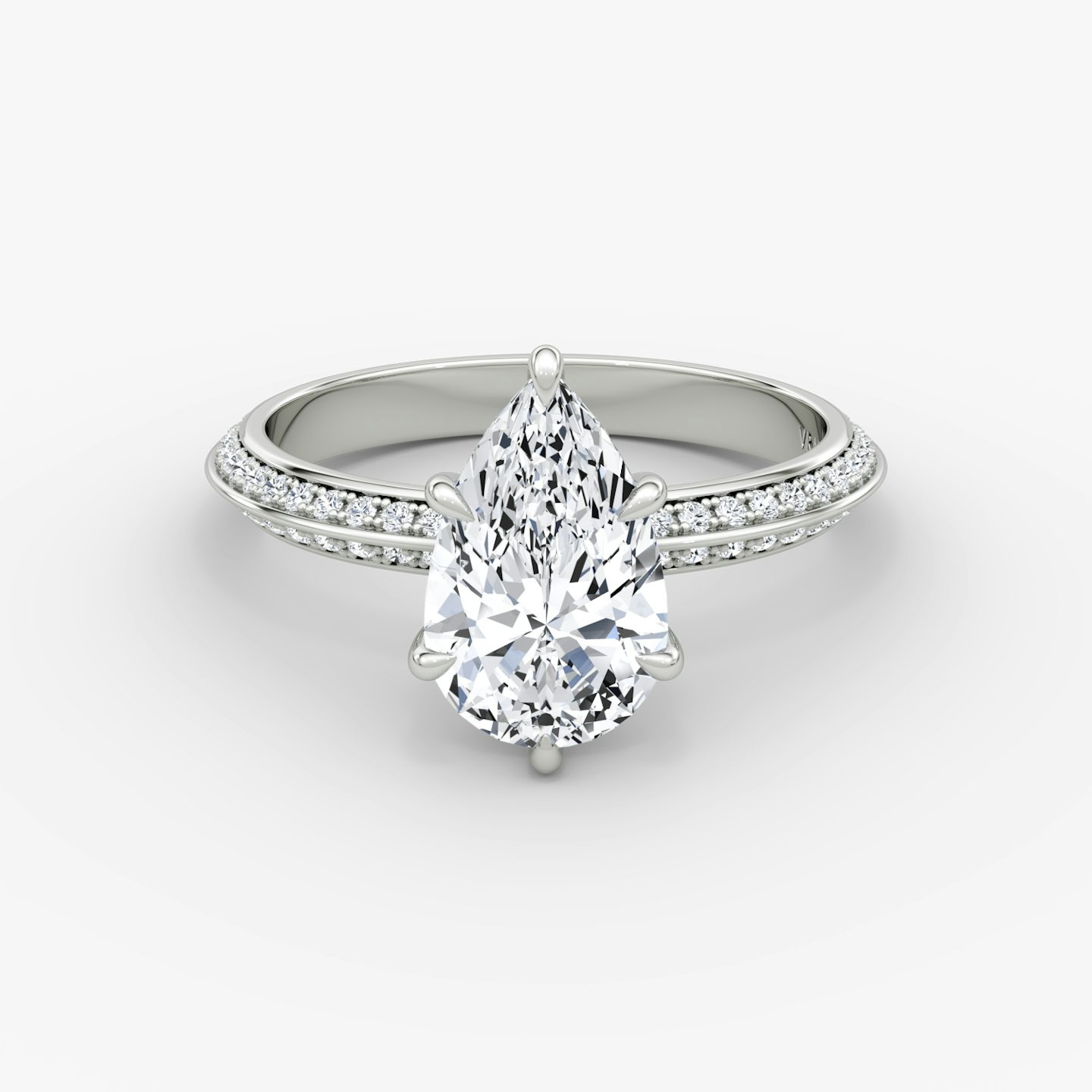 The Knife-Edge | Pear | 18k | White Gold | bandAccent: Pavé | hiddenHalo: yes | diamondOrientation: vertical | caratWeight: other