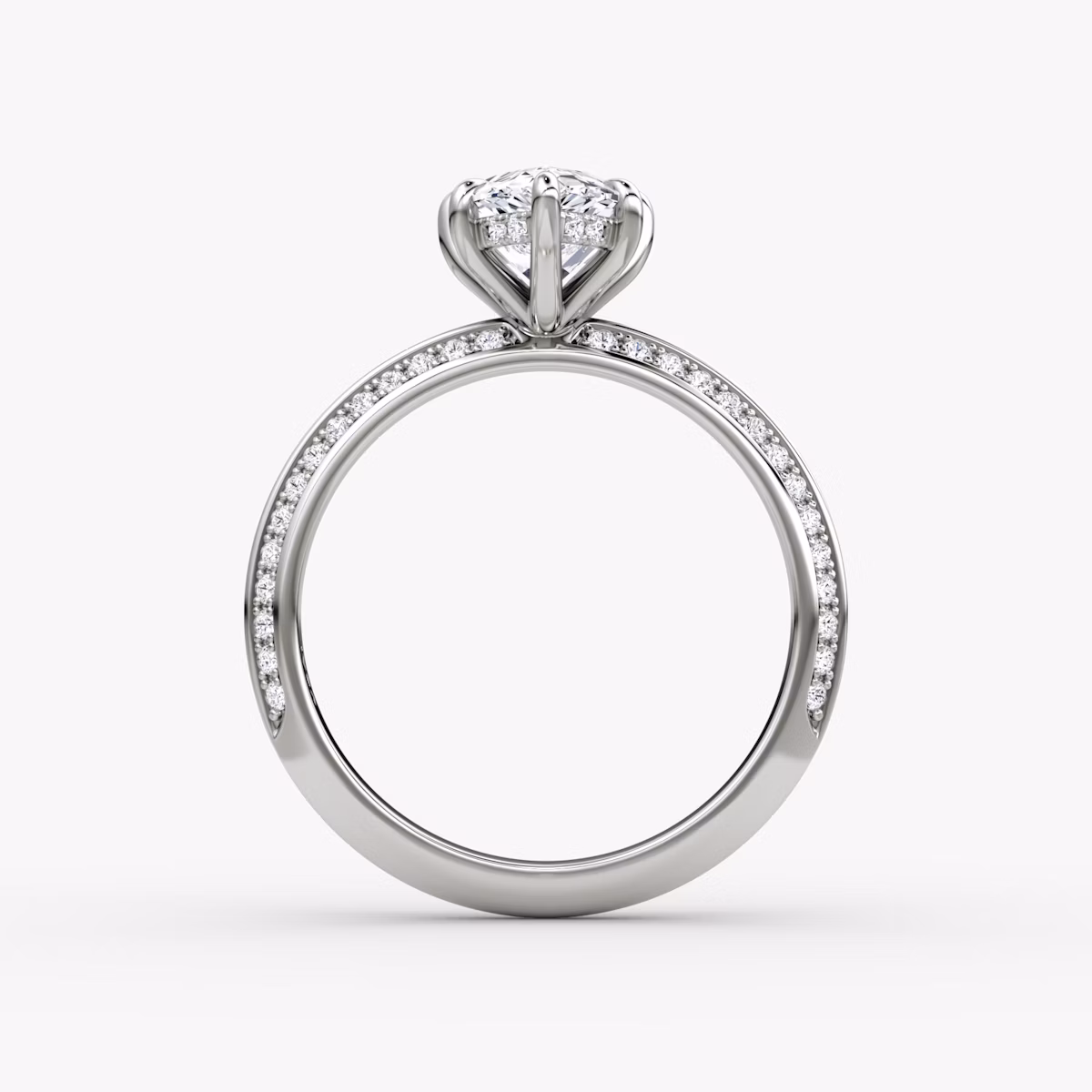 The Knife-Edge | Pear | Platinum | bandAccent: Pavé | hiddenHalo: yes | diamondOrientation: vertical | caratWeight: other