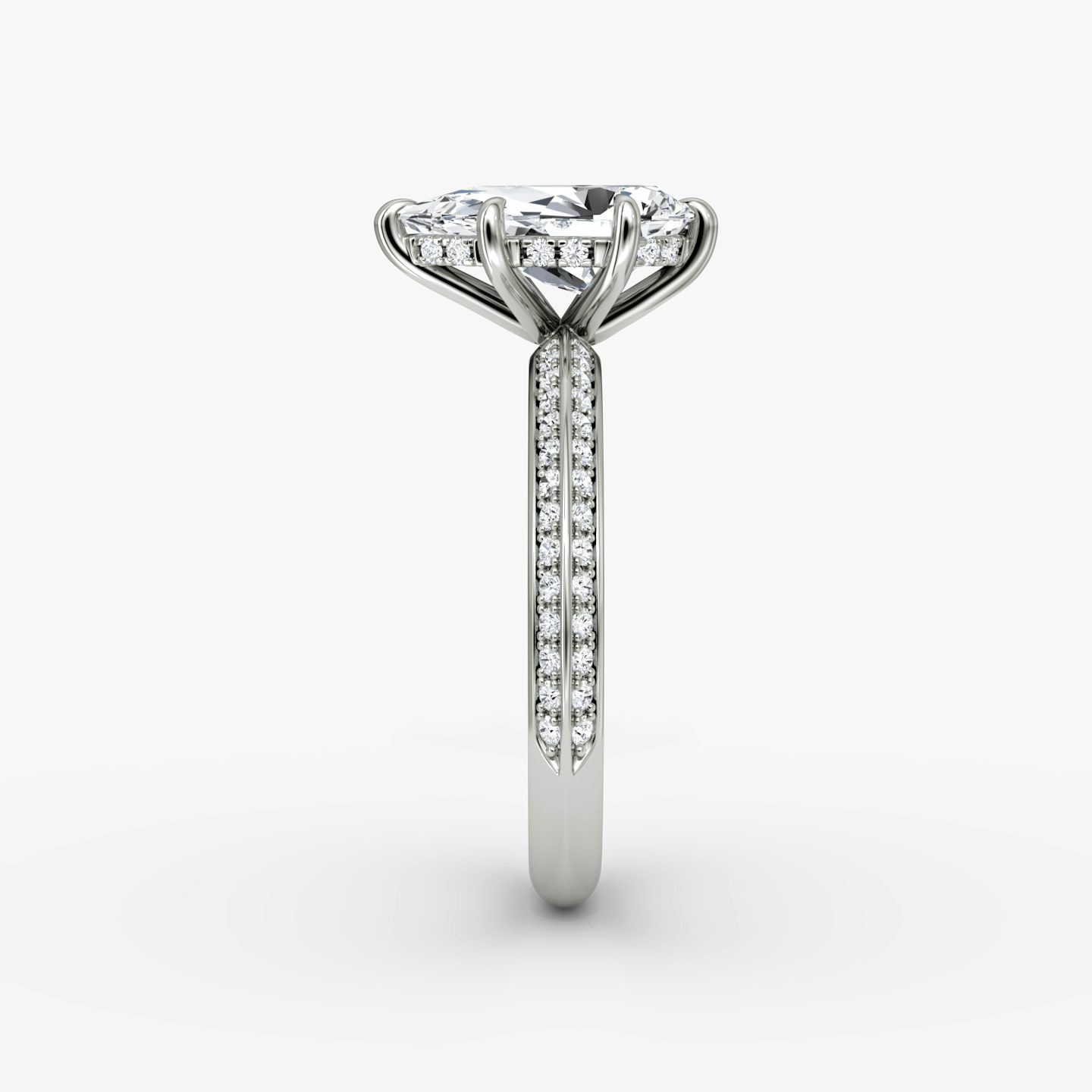 The Knife-Edge | Pear | 18k | White Gold | bandAccent: Pavé | hiddenHalo: yes | diamondOrientation: vertical | caratWeight: other