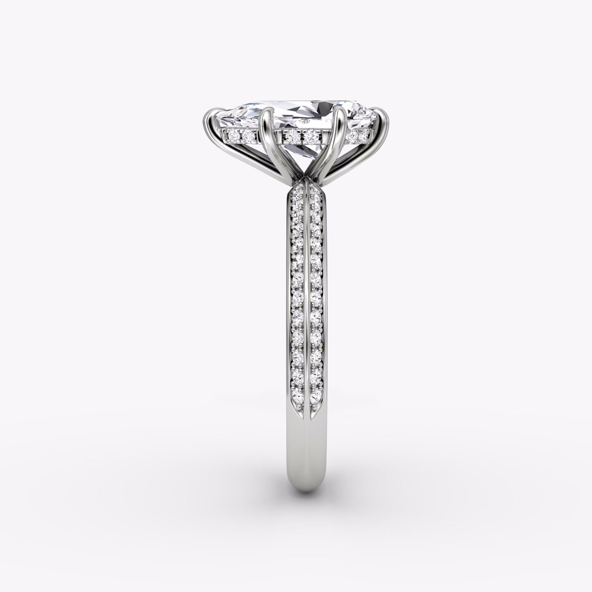 The Knife-Edge | Pear | 18k | White Gold | bandAccent: Pavé | hiddenHalo: yes | diamondOrientation: vertical | caratWeight: other