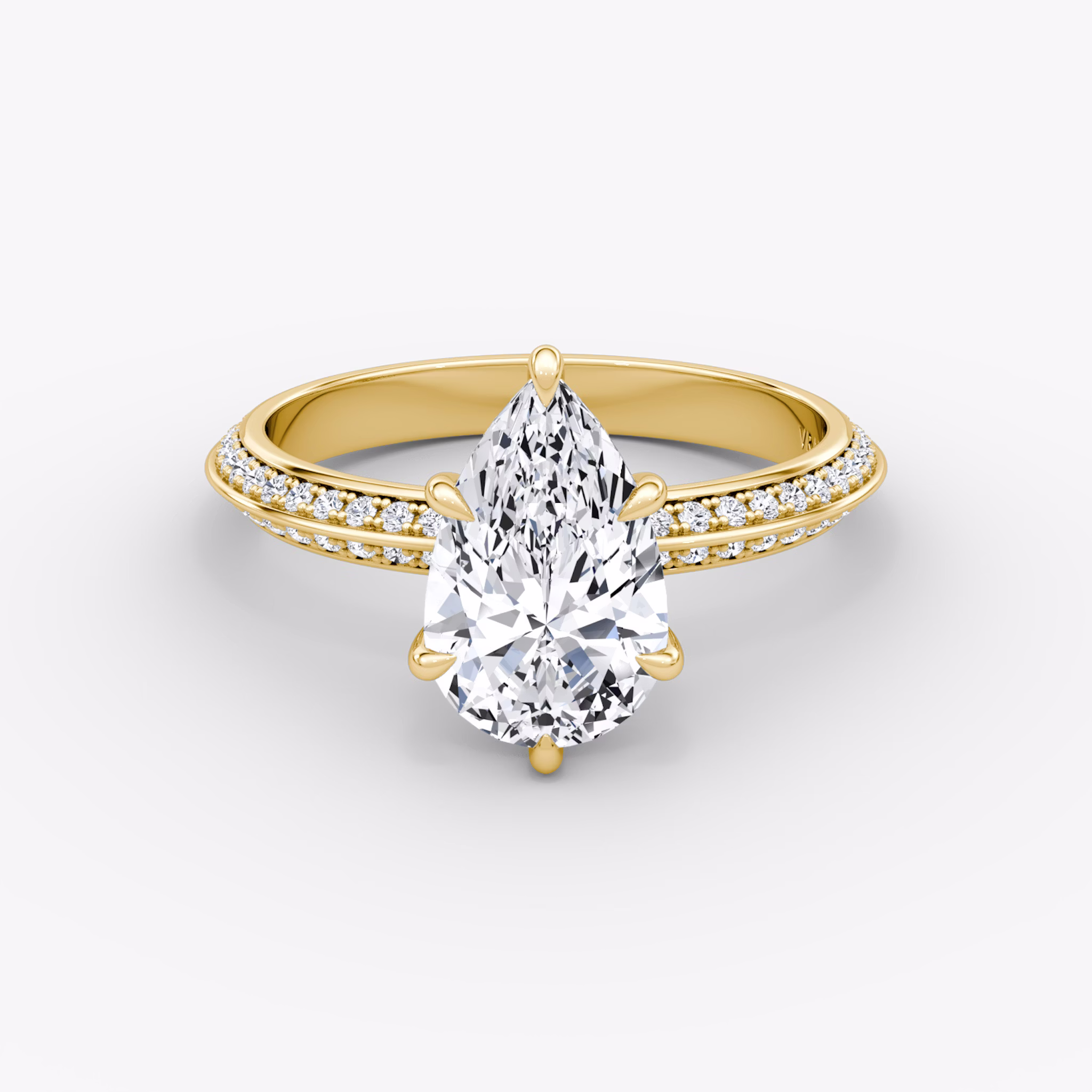 The Knife-Edge | Pear | 18k | Yellow Gold | bandAccent: Pavé | hiddenHalo: yes | diamondOrientation: vertical | caratWeight: other