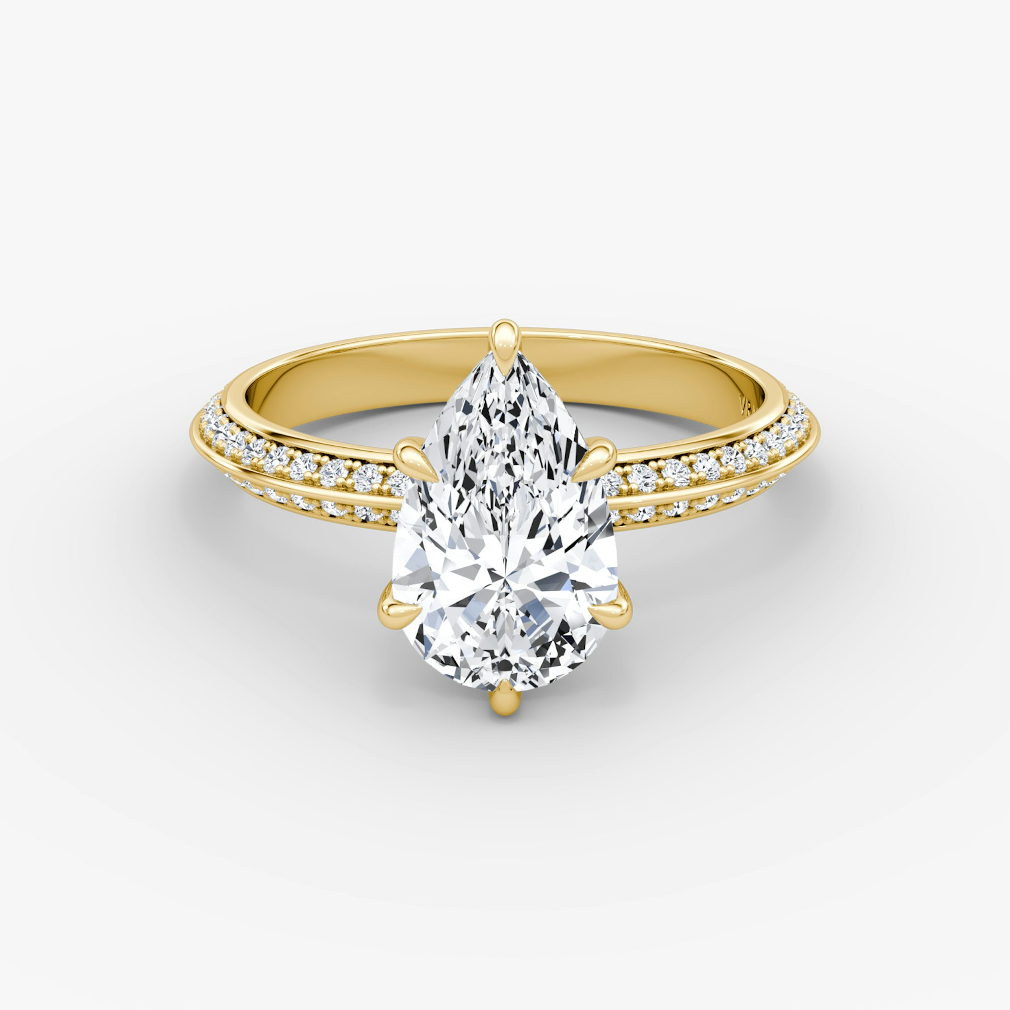 The Knife-Edge | Pear | 18k | Yellow Gold | bandAccent: Pavé | hiddenHalo: yes | diamondOrientation: vertical | caratWeight: other