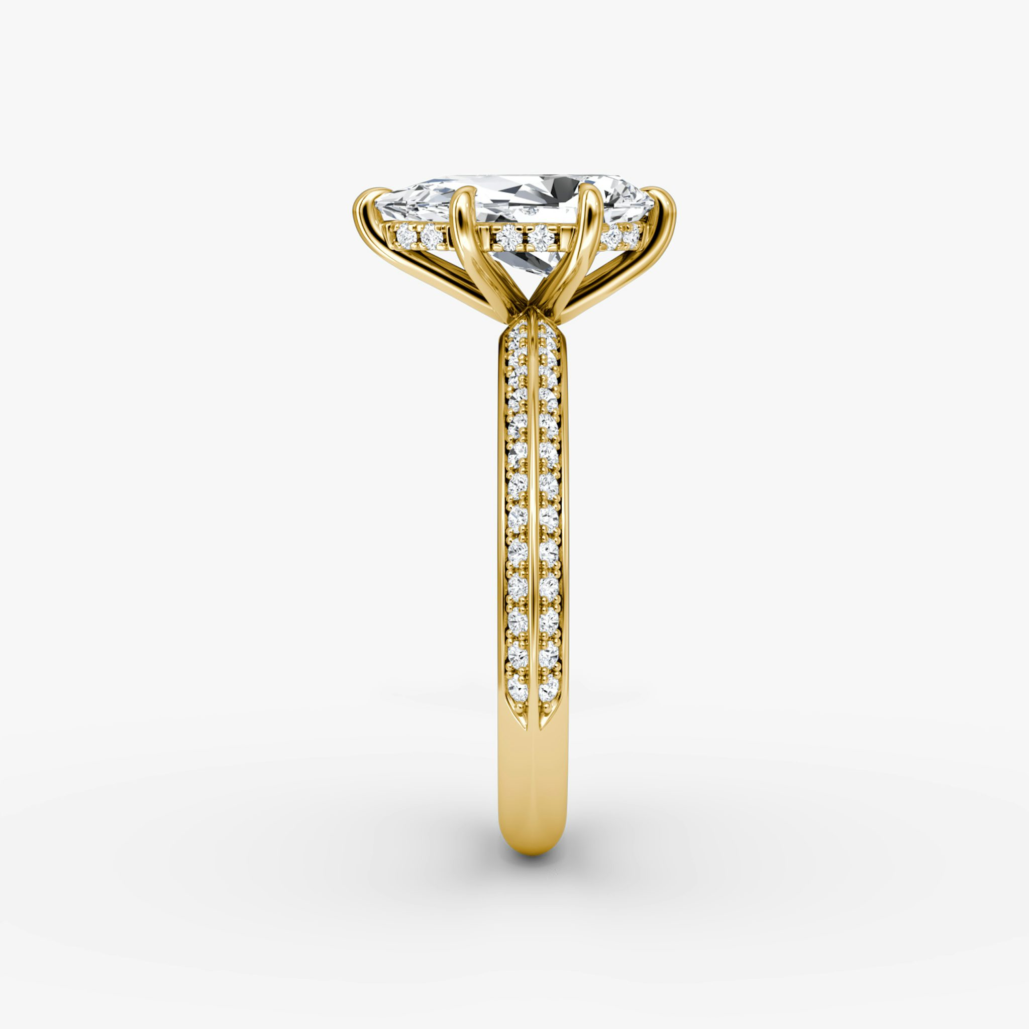 The Knife-Edge | Pear | 18k | Yellow Gold | bandAccent: Pavé | hiddenHalo: yes | diamondOrientation: vertical | caratWeight: other