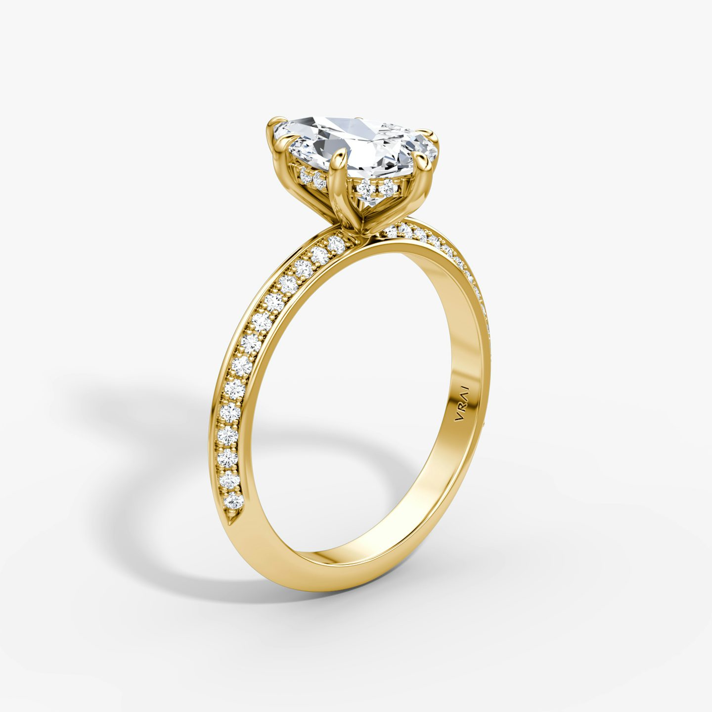 The Knife-Edge | Pear | 18k | Yellow Gold | bandAccent: Pavé | hiddenHalo: yes | diamondOrientation: vertical | caratWeight: other