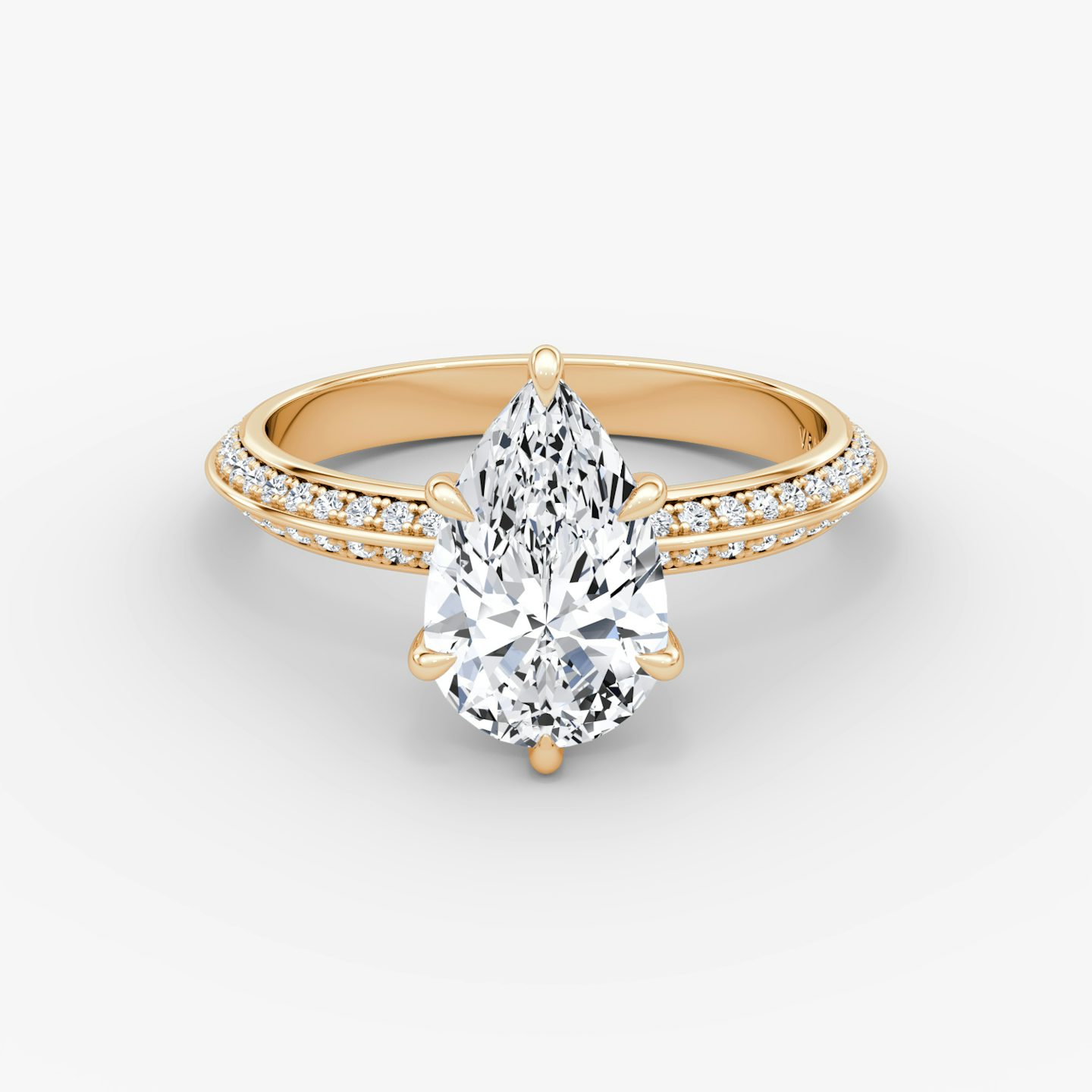 The Knife-Edge | Pear | 14k | Rose Gold | bandAccent: Pavé | hiddenHalo: yes | diamondOrientation: vertical | caratWeight: other