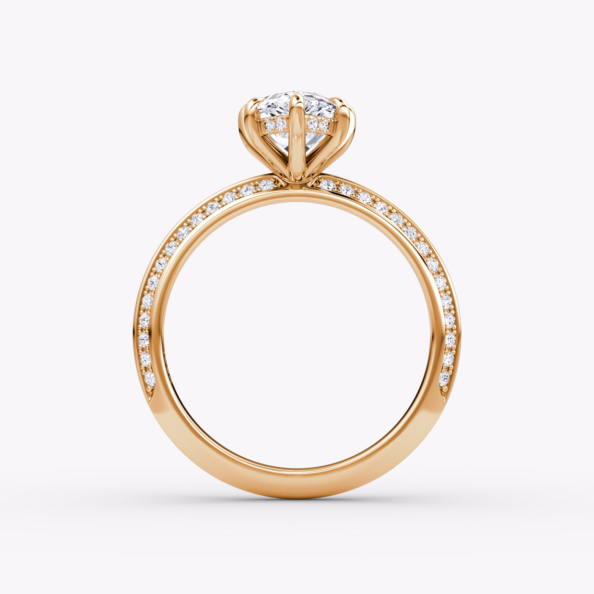 The Knife-Edge | Pear | 14k | Rose Gold | bandAccent: Pavé | hiddenHalo: yes | diamondOrientation: vertical | caratWeight: other