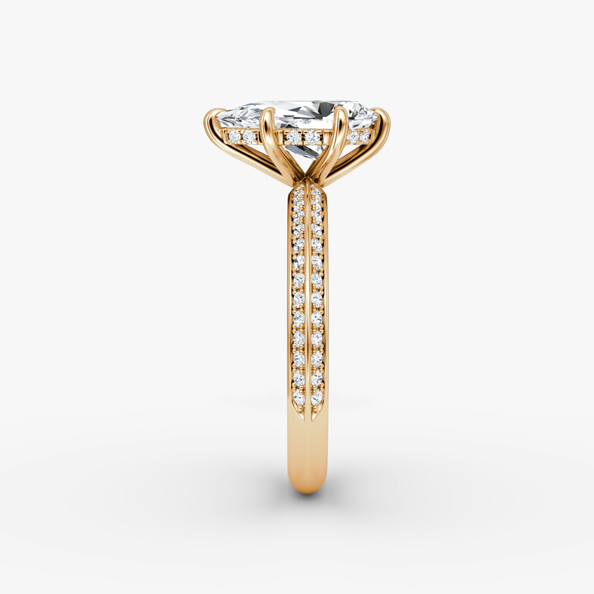 The Knife-Edge | Pear | 14k | Rose Gold | bandAccent: Pavé | hiddenHalo: yes | diamondOrientation: vertical | caratWeight: other